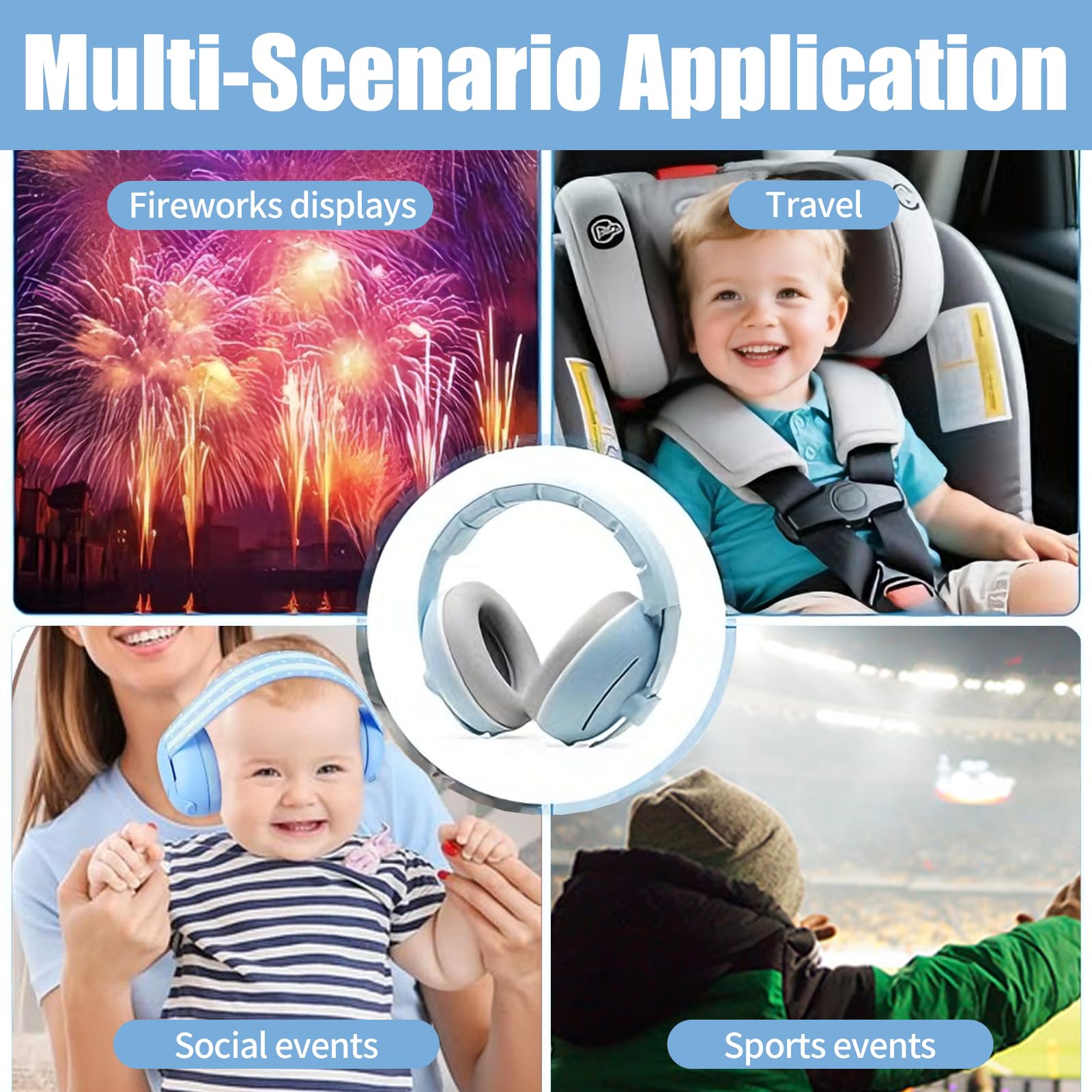 Cascos Bebe Antiruido, Con Bolsa de Transporte, para Sueño y Viajes, Protectores Auditivos Ajustables para Bebé y Niños de Hasta 48 Meses, Reducción de Ruido hasta 25dB