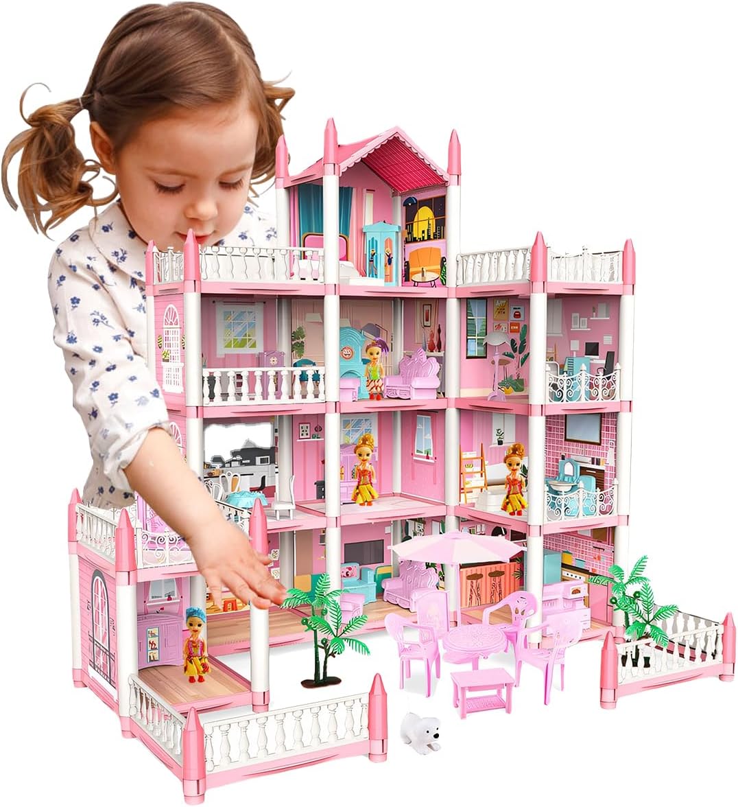 🏰【KIT DE CASA DE MUÑECAS】La casa de muñecas princesa de planta abierta tiene un tamaño enorme de 24 x 24 x 18,8 pulgadas, puede construir 4 pisos, 11 habitaciones, 3 terrazas y 1 patio. Cada habitación tiene una temática diferente que se clasifica en dormitorio, cocina, comedor, baño, sala de estar, sala de estudio, etc. También contiene 4 muñecos, 1 perro, 2 tiras de luz LED, 2 árboles y 31 muebles.
🏰 【COLOCACIÓN GRATUITA DE BRICOLAJE】 Cambie escenas a voluntad según las necesidades de su hijo, construya y cambie libremente para satisfacer plenamente la creatividad práctica del niño, desarrolle el pensamiento lógico y las habilidades prácticas de su hijo, permítale crear su propio hogar temático.
🏰 【MATERIAL DE SEGURIDAD】 El juego de casa de muñecas de bricolaje está hecho de material ABS no tóxico y sin BPA, materiales seguros y de alta calidad, inodoros e inofensivos, duraderos. Los bordes son lisos y sin rebabas, los niños no se lastimarán durante el juego.
🏰 【JUEGO DE ROL】 Simula escenas reales, nuestras muñecas tienen articulaciones flexibles. Los juegos de rol realistas alientan a los niños a usar su imaginación, desarrollar su concentración y jugar con familiares y amigos para mejorar su relación con los demás.