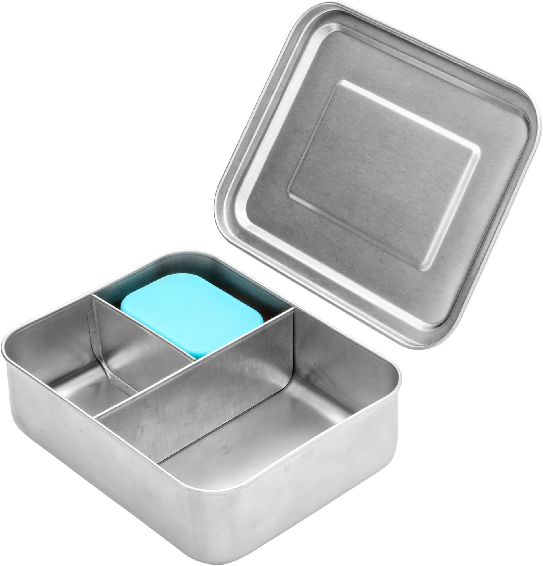 WeeSprout18/8 Stainless Steel Bento Box (Compact Lunch Box) - 3 Compartment Metal Lunch Containers, for Kids & Adults, Bonus Dip Container, Fits in Lunch Bag & Backpack