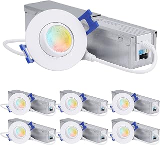 TORCHSTAR 5CCT 2 Inch Gimbal LED Recessed Light, Aluminum, CRI90+ Dimmable Adjustable Swivel Eyeball Downlight, IC Rated Canless LED Ceiling Light, 2700K3000K3500K4000K5000K, ETL Listed, Pack of 6