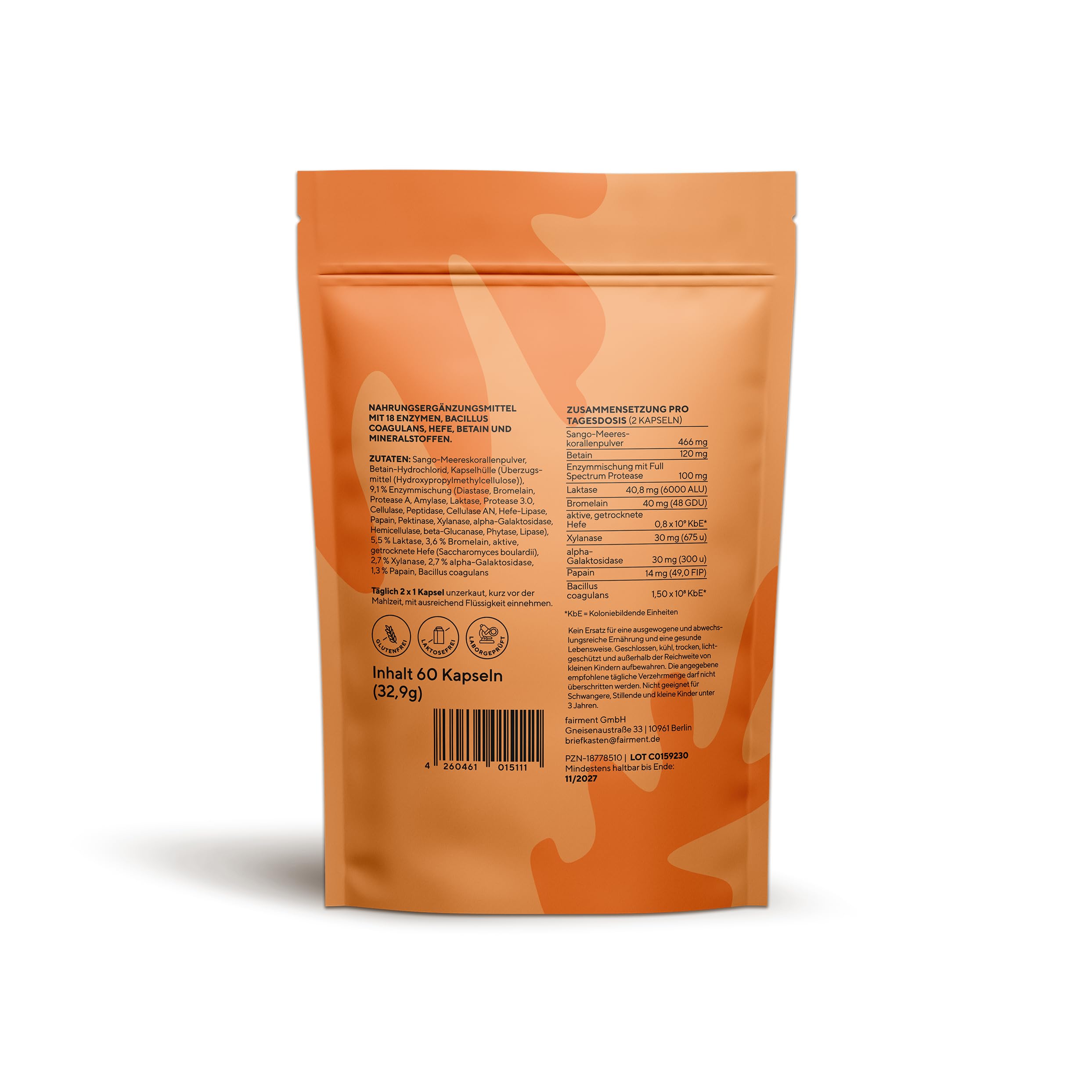 fairment EffektivEnzyme - Premium Enzyme-Komplex mit Bromelain, Sango Meereskoralle, Laktase, Papain | Enzyme vegan | 1x 60 Kapseln