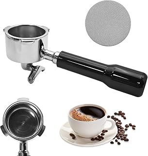51mm portable espresso maker with three handles and double inlet pipes, made of stainless steel, equipped with a 150 micron coffee filter, suitable for home or office use