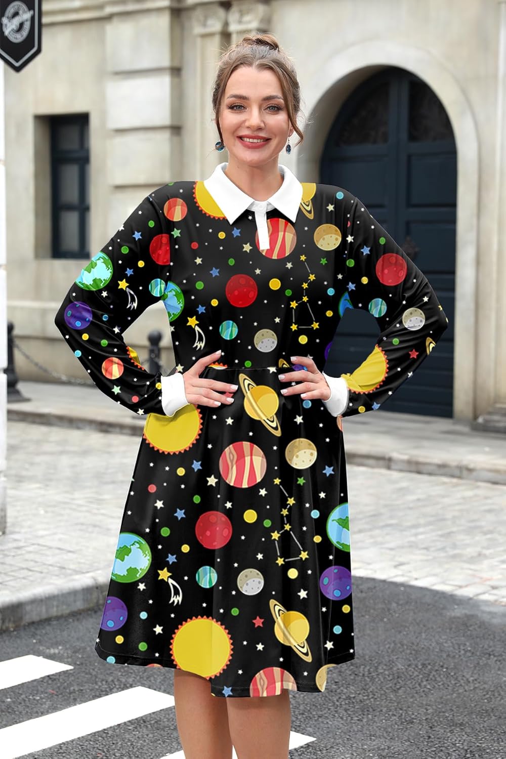 Maisolly Women's Halloween Costume Sets 3 Pcs Plus Size Cute Long Sleeve Dress with Handbag Earrings XL - 4XL - Image 5