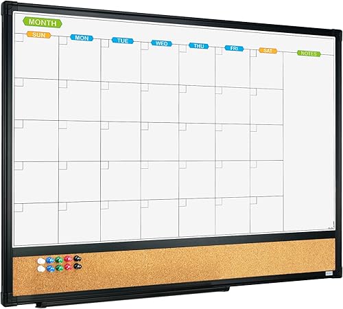 Miniatura 1 de JILoffice Calendario magnético de pizarra blanca y tablero de anuncios combinado, tablero combinado de 24 x 18 pulgadas, marco de aluminio negro