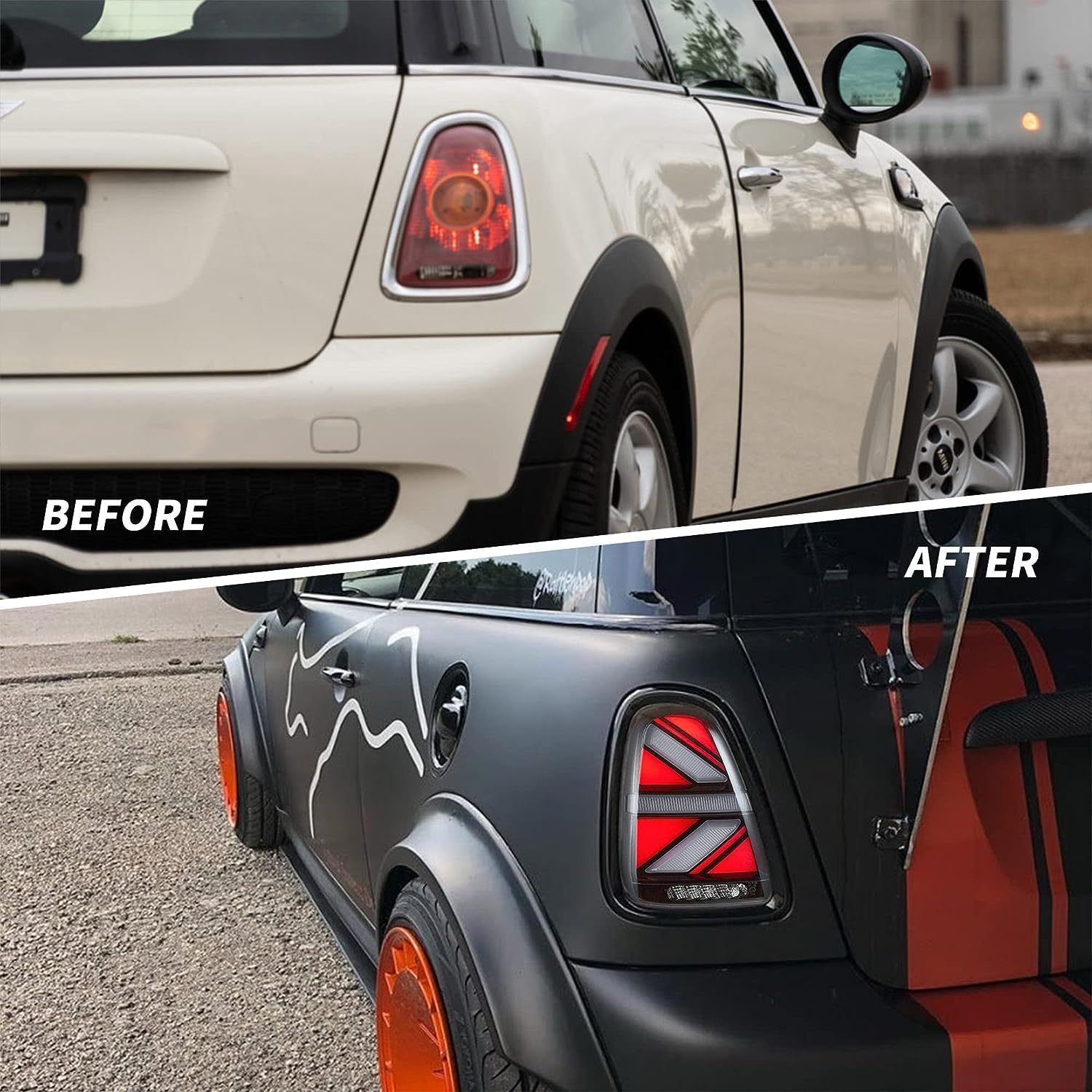 VLAND LED Tail Lights Compatible with Mini R56 Hatchback/Convertible R57/Coupe R58/Roadster R59 2007-2014 Union Jack Rear Lamp Assembly w/Sequential Turn Signal,Sold as Pair (Clear Lens)