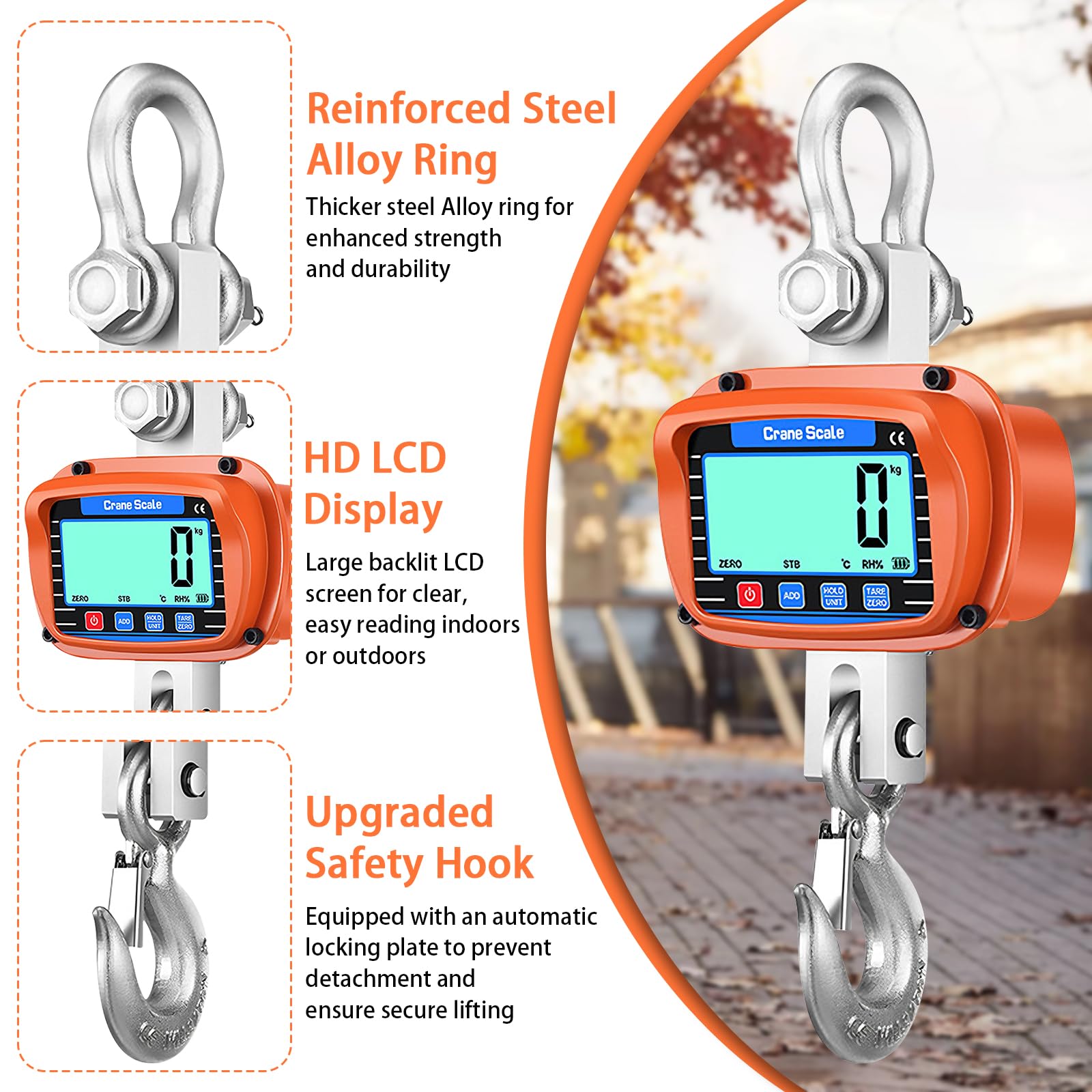 Balanza colgante digital 3000kg 6000 lb, con mando a distancia, sensor preciso, pantalla LCD grande, temperatura y humedad ambiente, unidades kg lb N, ideal para caza construcción granja fábrica
