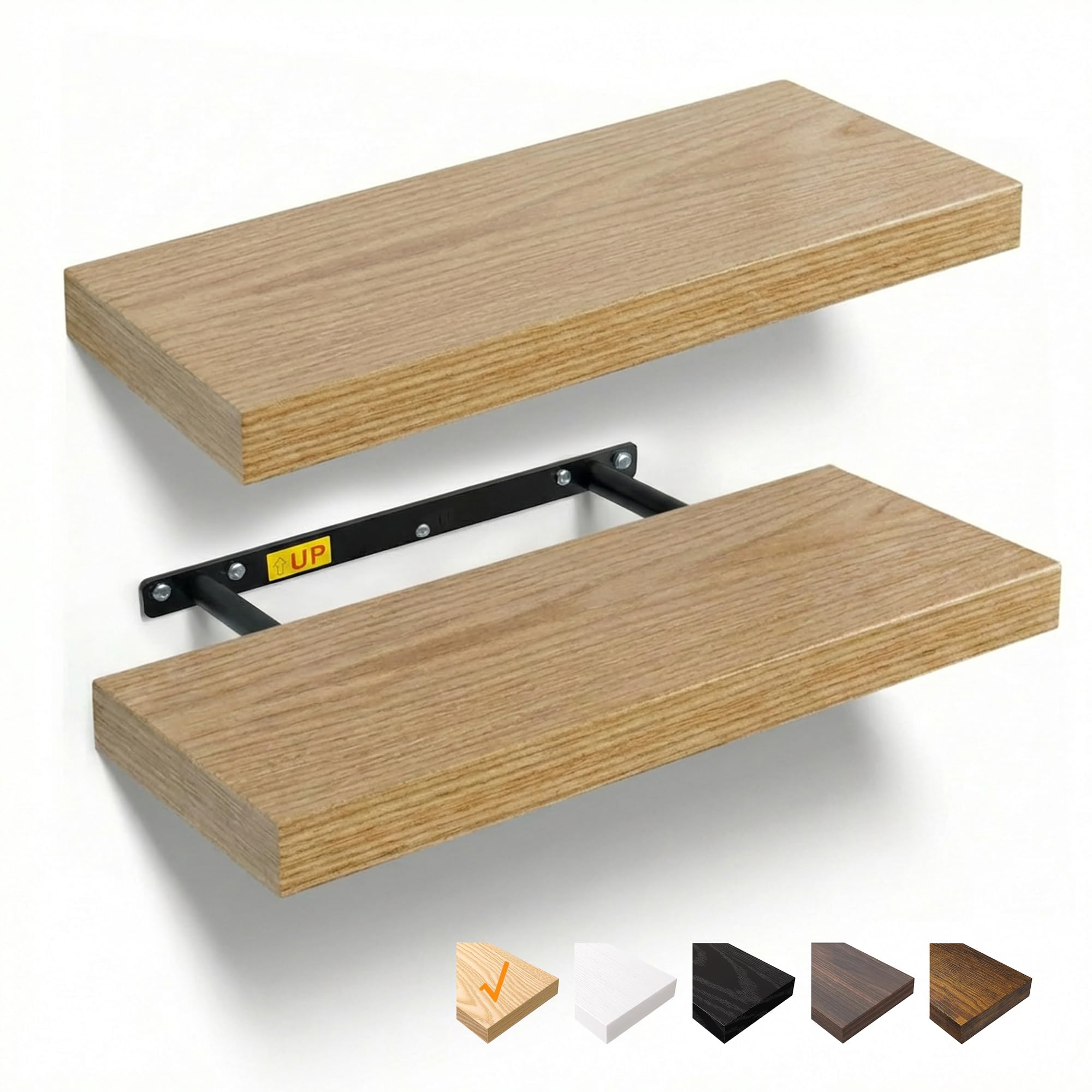 RICHER HOUSE Lot de 2 étagères murales flottantes en Bois de 40 cm avec Supports Invisibles pour Salle de Bain, Chambre à Coucher, Bureau, Salon, Cuisine (chêne, 40 x 23,5 x 3,8 cm)