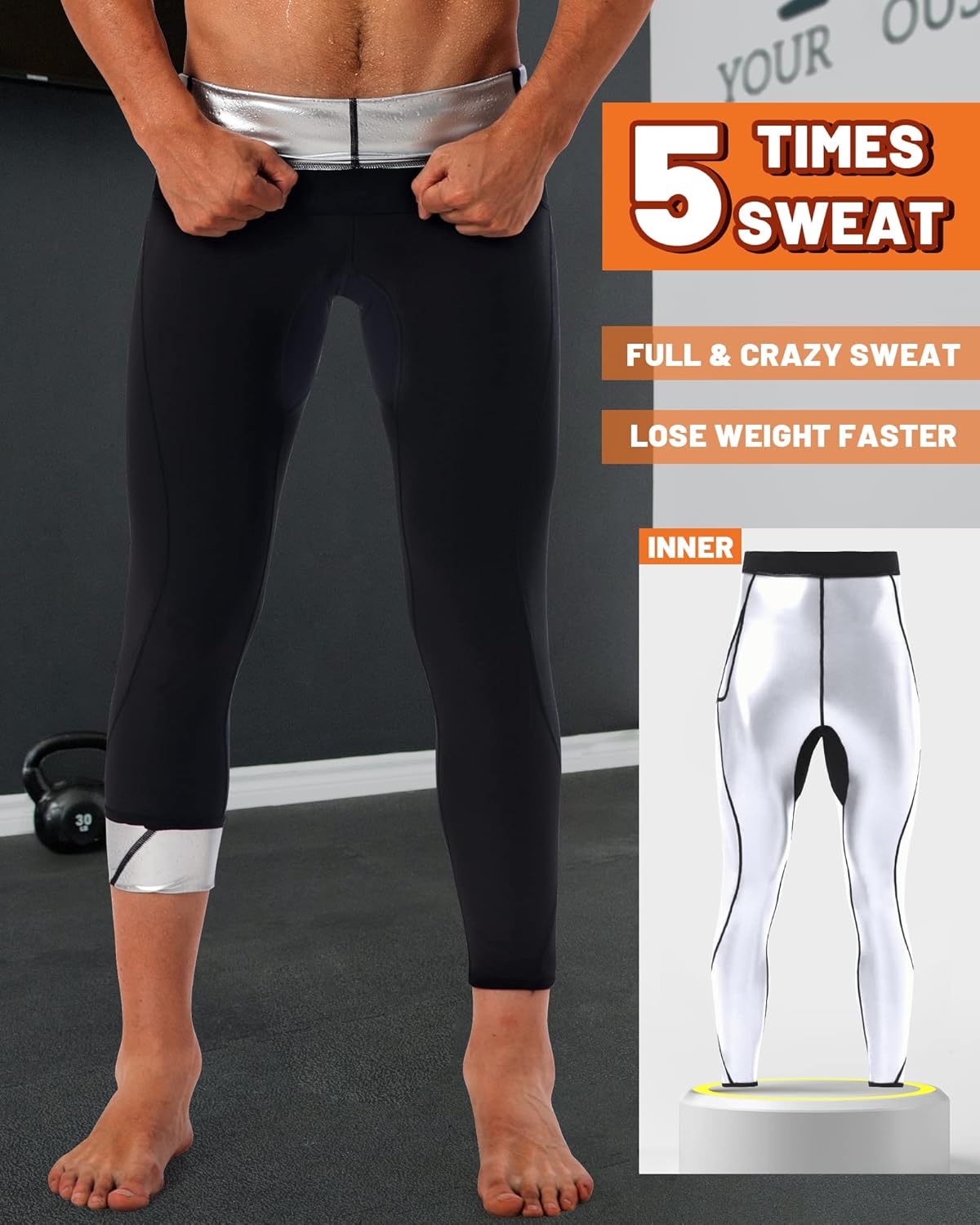 LMCOB Sauna Sweat Short Pants for Men Hot Thermo Sauna Leggings Compression Hight Waist Pants Workout Body Shaper Sauna Suit - Image 2