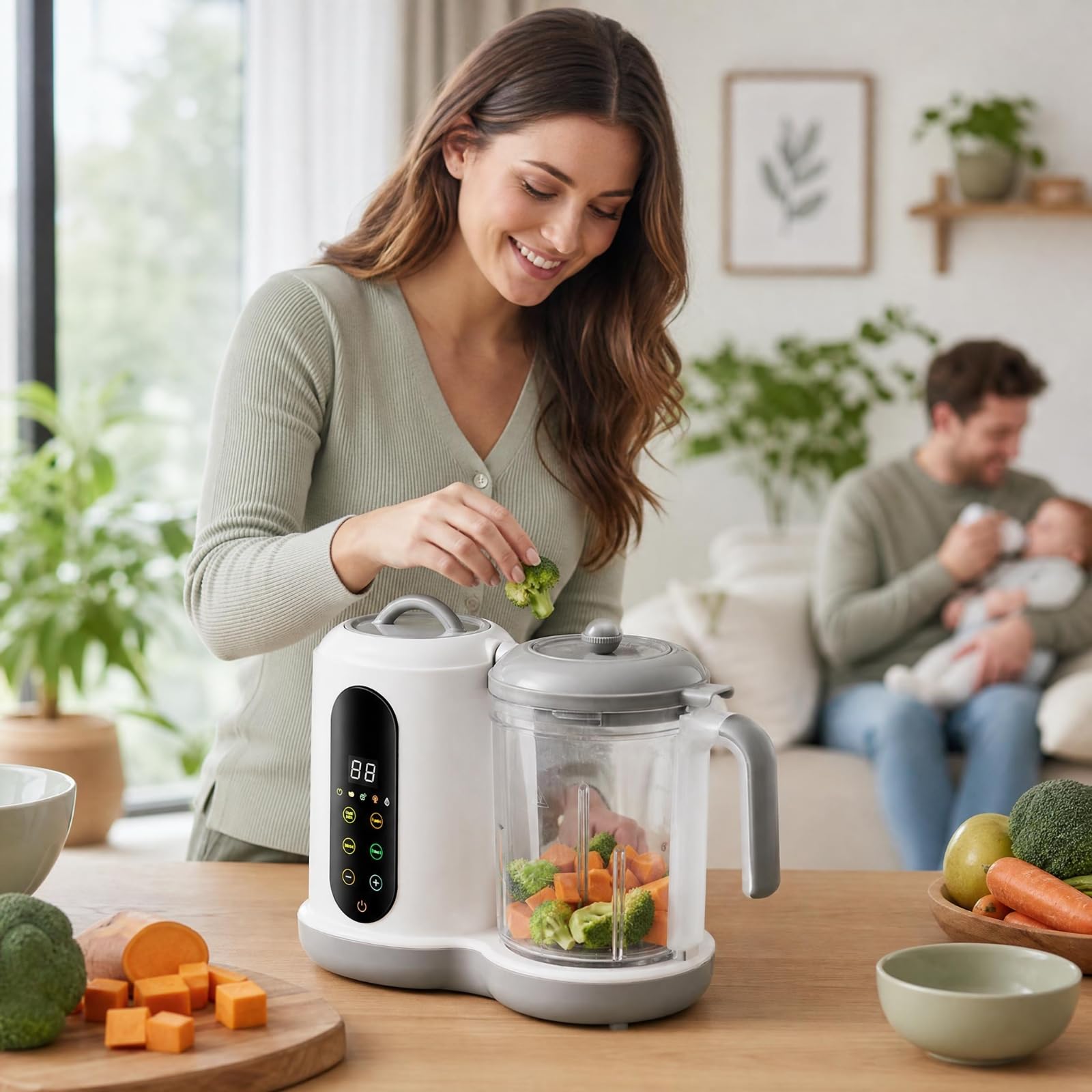 Pantalla Digital Jarra Transparente Máquina Comida Bebé Vaporizador Alimentos Mezclador s Para