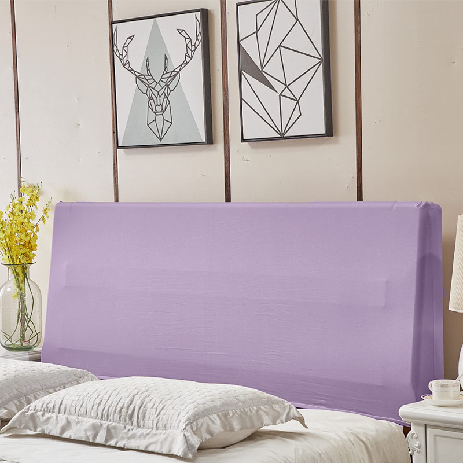 CENPENYA Copertura per Testiera, Copritestiera Letto Copertura/Copri Testata Letto Matrimoniale/Singol Imbottito Fodera Elastica Protezione per Letto Copri Testata Letto (135cm/53in,Viola