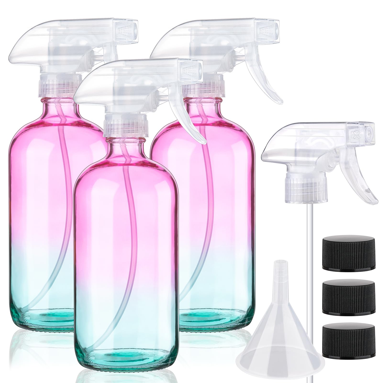 Glass Spray Bottle 16.9oz Empty Spray Bottles Refillable Container Trigger Sprayer for Cleaning Solutions, Water, Essential Oils, Hair, 3 Pack (gradient)