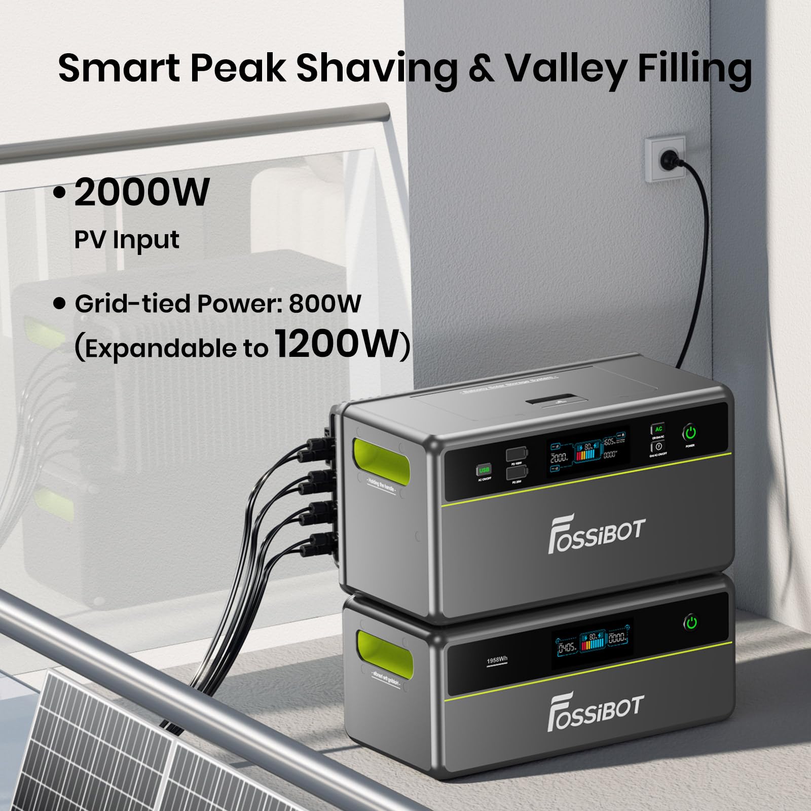 FOSSiBOT FBP1200 Centrale elettrica portatile da balcone con accumulo, Batteria LFP 1,98kWh, Espandibile fino a 39,16kWh, Microinverter All-in-One, 6500 Cicli di Carica Power station, Plug & Play