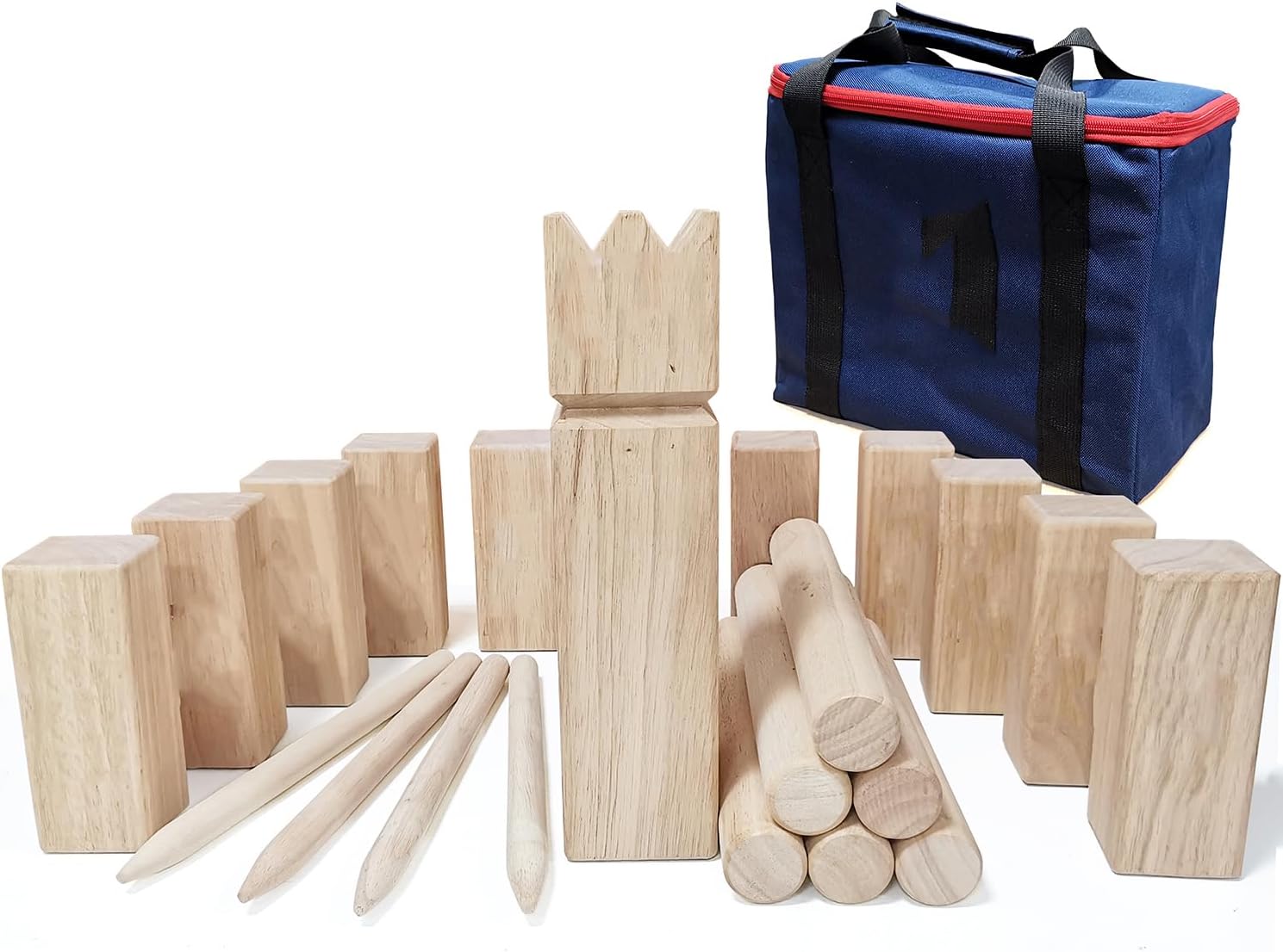 Jac & Mok Kubb Viking Games Set -Rubber wood Skittle Game with Carrying Bag