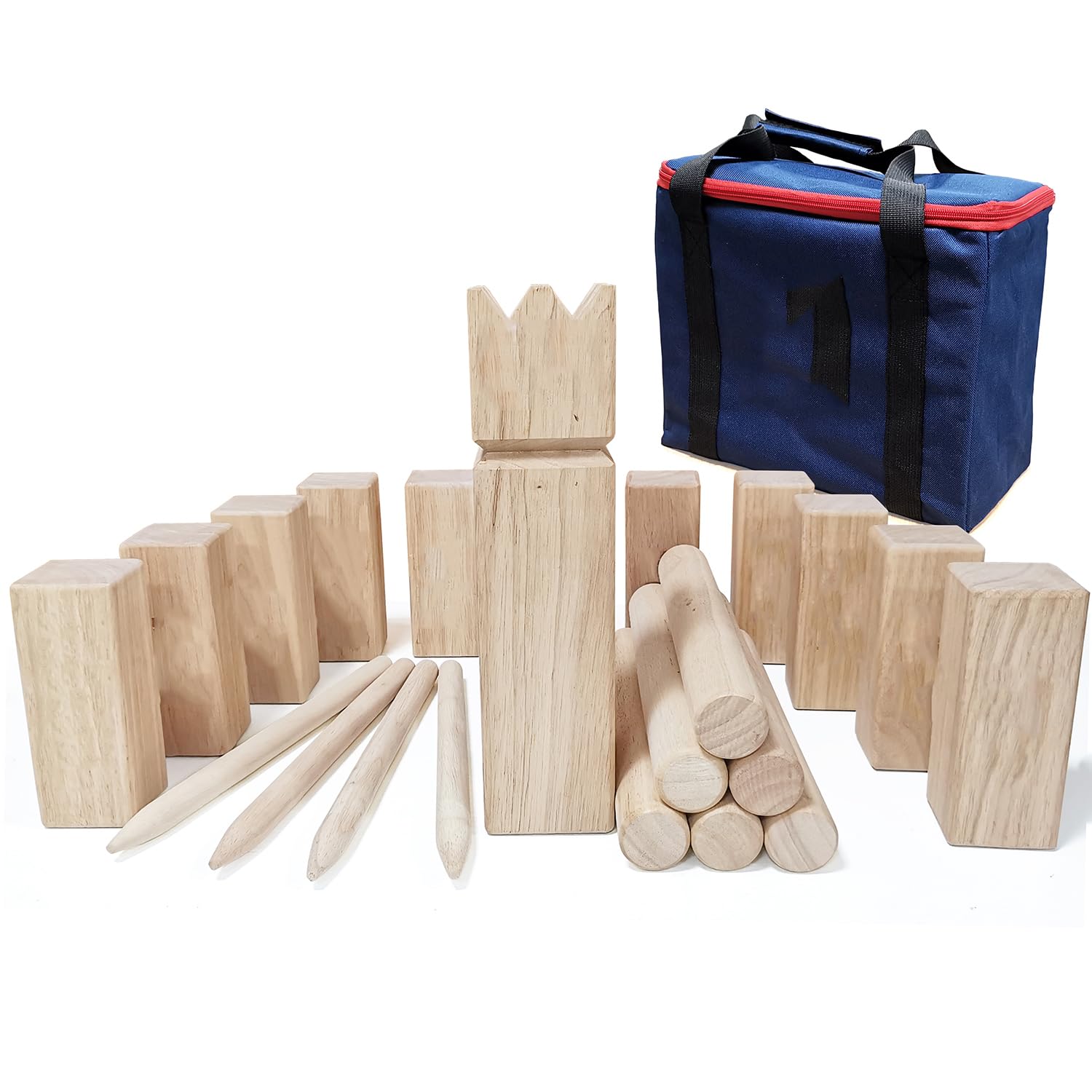 Jac & Mok Kubb Viking Games Set -Rubber wood Throwing Game with Carrying Bag