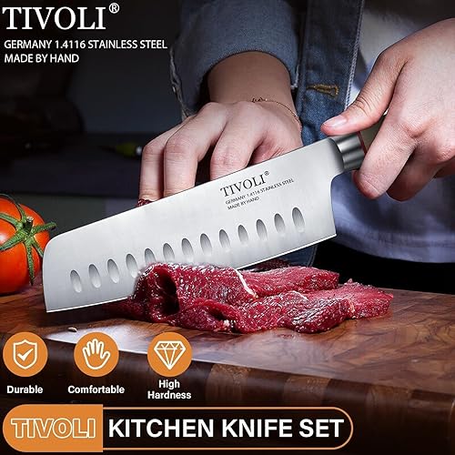 Miniatura 2 de TIVOLI Juego de cuchillos de chef, 3 piezas, juego de cuchillos de cocina profesionales, cuchillas de acero inoxidable alemán de alto carbono con