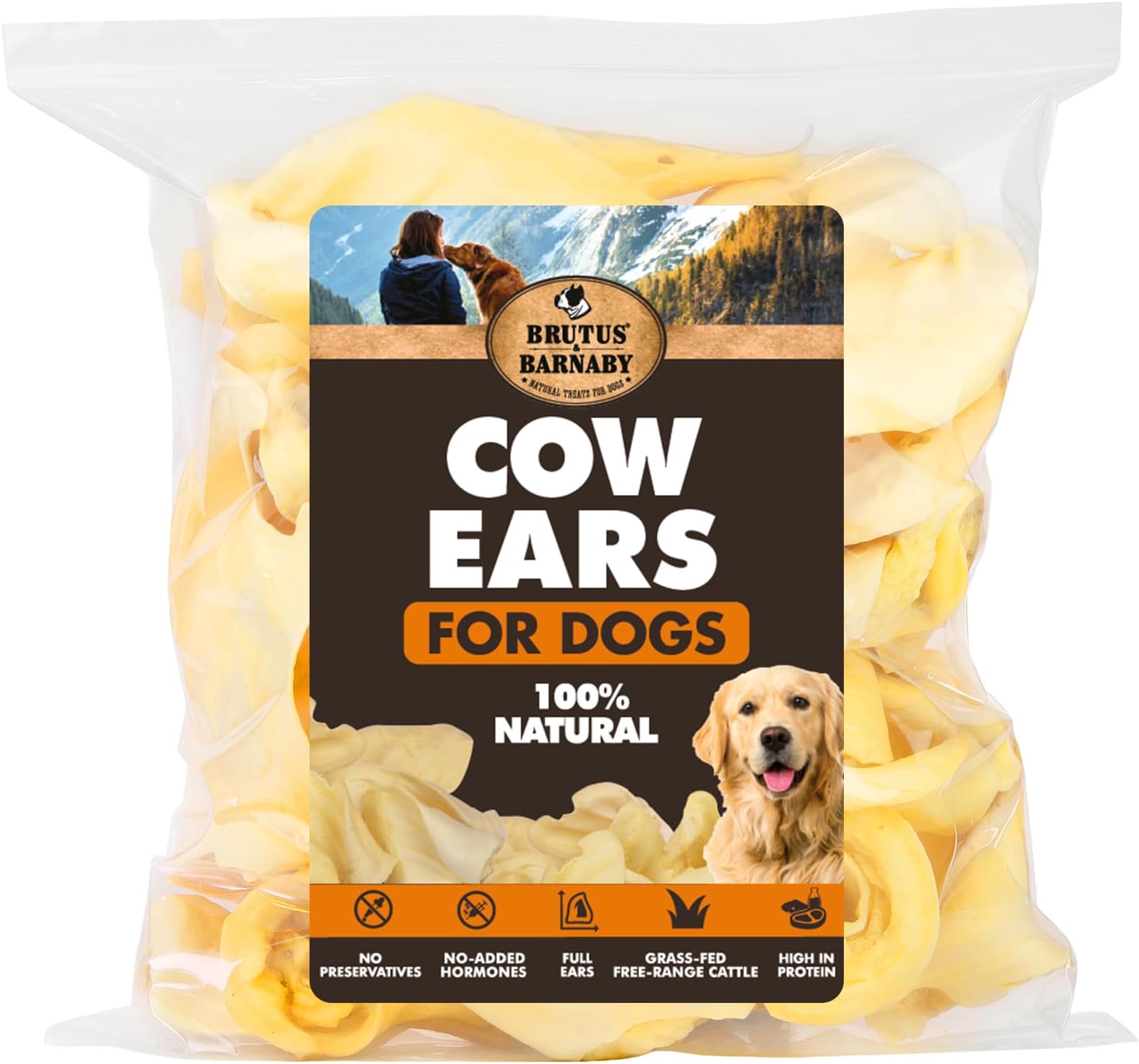 BRUTUS & BARNABY (30) - All Natural, Whole Cow Ears for Dogs by, Harvested from Free Range, No Hormone's Added, Grass Fed Cattle, USDA/FDA Approved