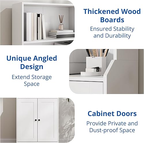 Miniatura 5 de Cozy Castle Estantería blanca con puertas estantería alta con estantes abiertos de 3 niveles para dormitorio sala de estar 276 pulgadas de ancho x