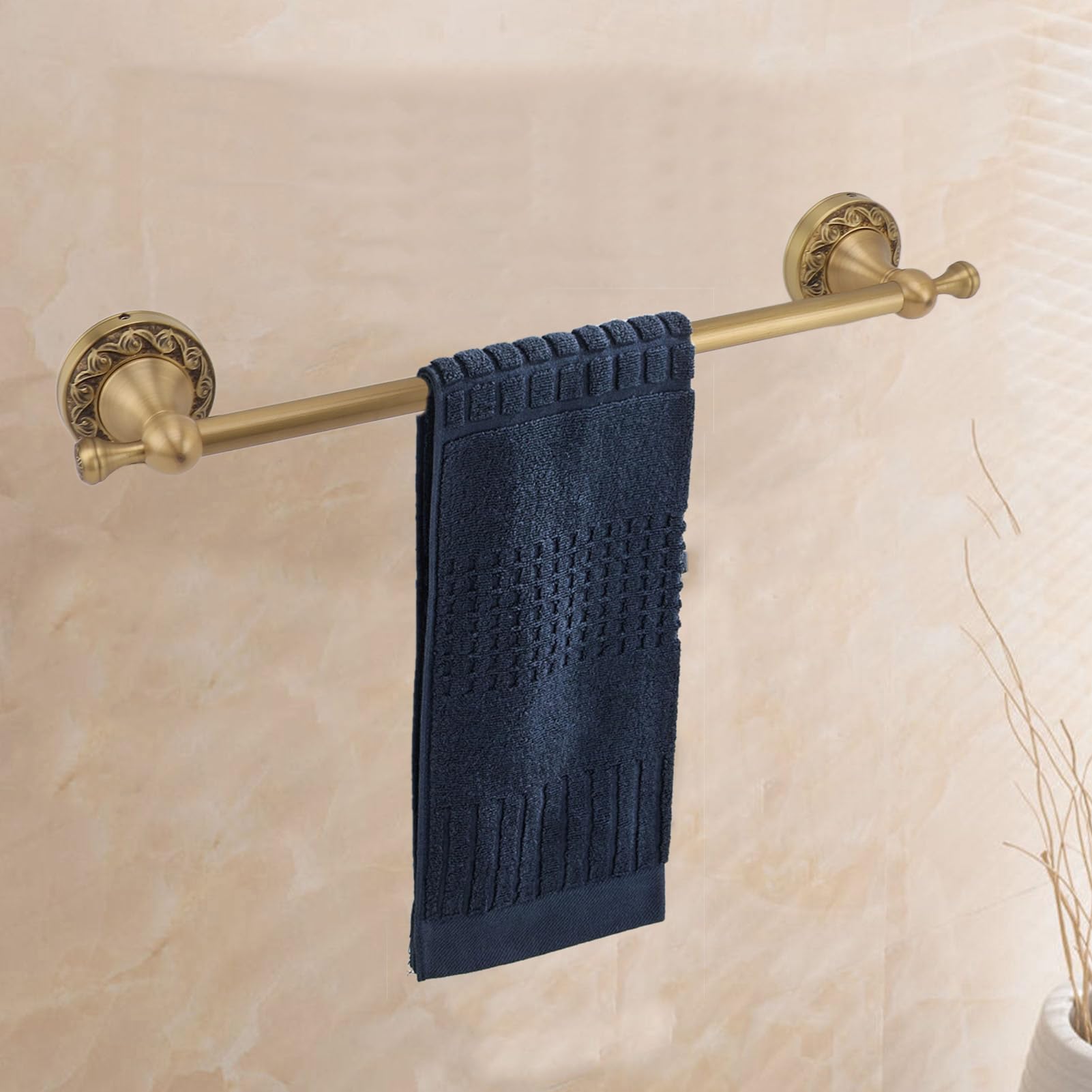 Toalleros para Baño Montado En La Pared, Accesorios De Baño De Latón Antiguo De 40 Cm, Juego De Barra De Toalla De Latón Cepillado, Soporte para Toallas De Baño, Soporte para Pared(Oro)
