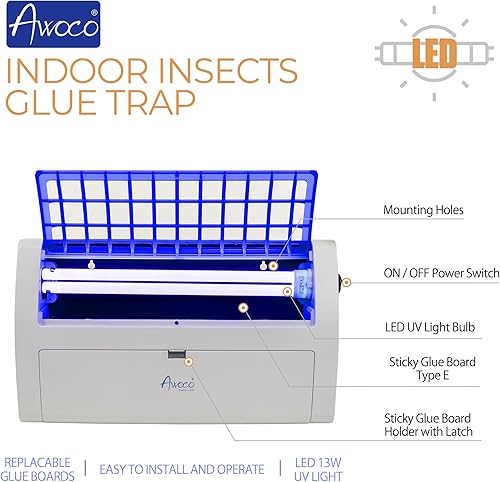 Miniatura 3 de Awoco Lámpara LED de 13 W, 100 V-240 V, montaje en pared, para capturar moscas, mosquitos, polillas e insectos voladores (trampa de mosca + 6