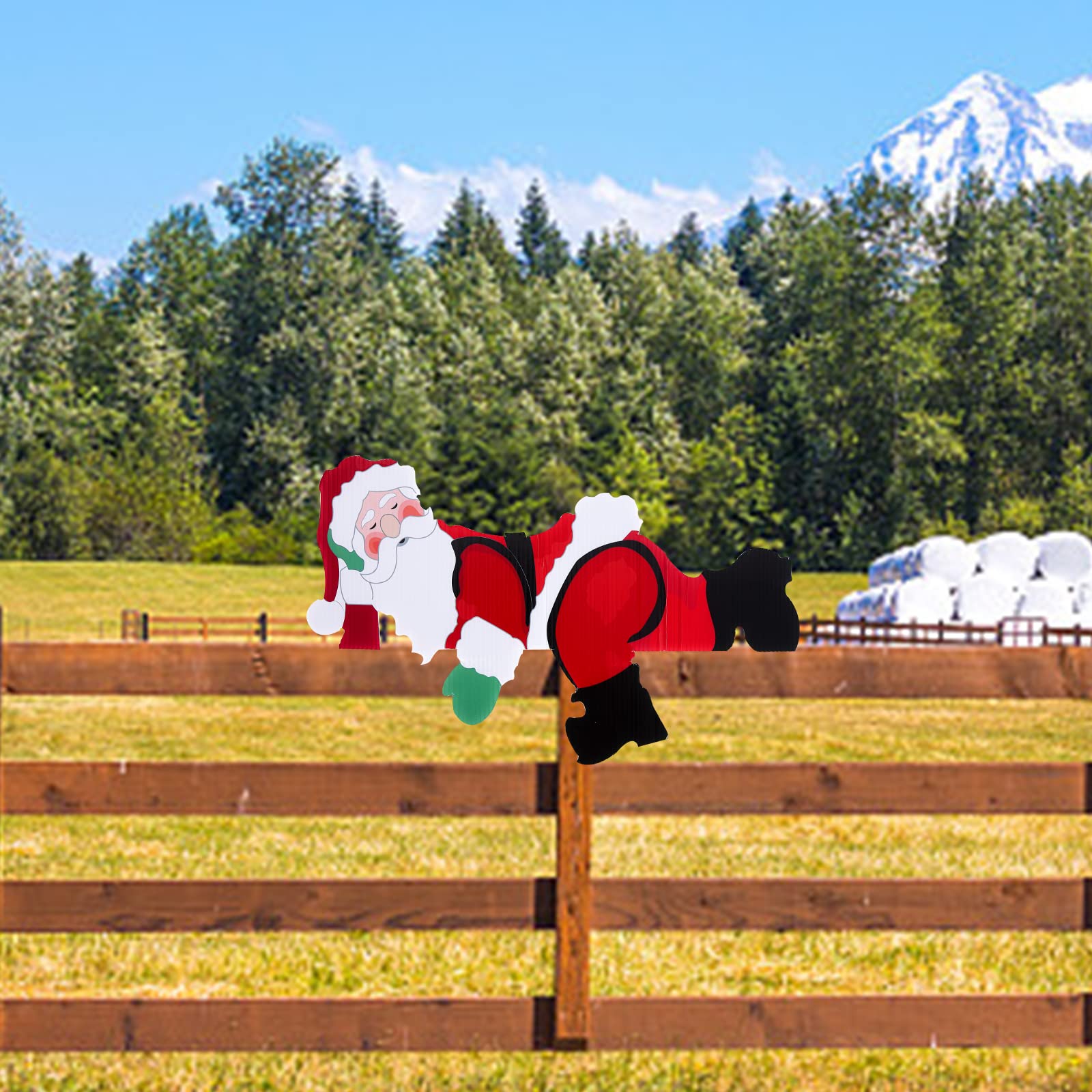 Christmas Theme Fence Decorations, Christmas Fence Decoration Santa Claus, Christmas Fence Peeker Decoration for Outdoor Lawn Yard Patio Farm Parking Xmas Decor