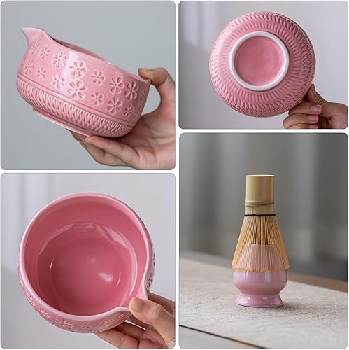 Miniatura 3 de Juego de batidor de matcha, juego de cerámica matcha incluye cuenco matcha, batidor y soporte de matcha, cuchara de bambú, soporte para cucharada,