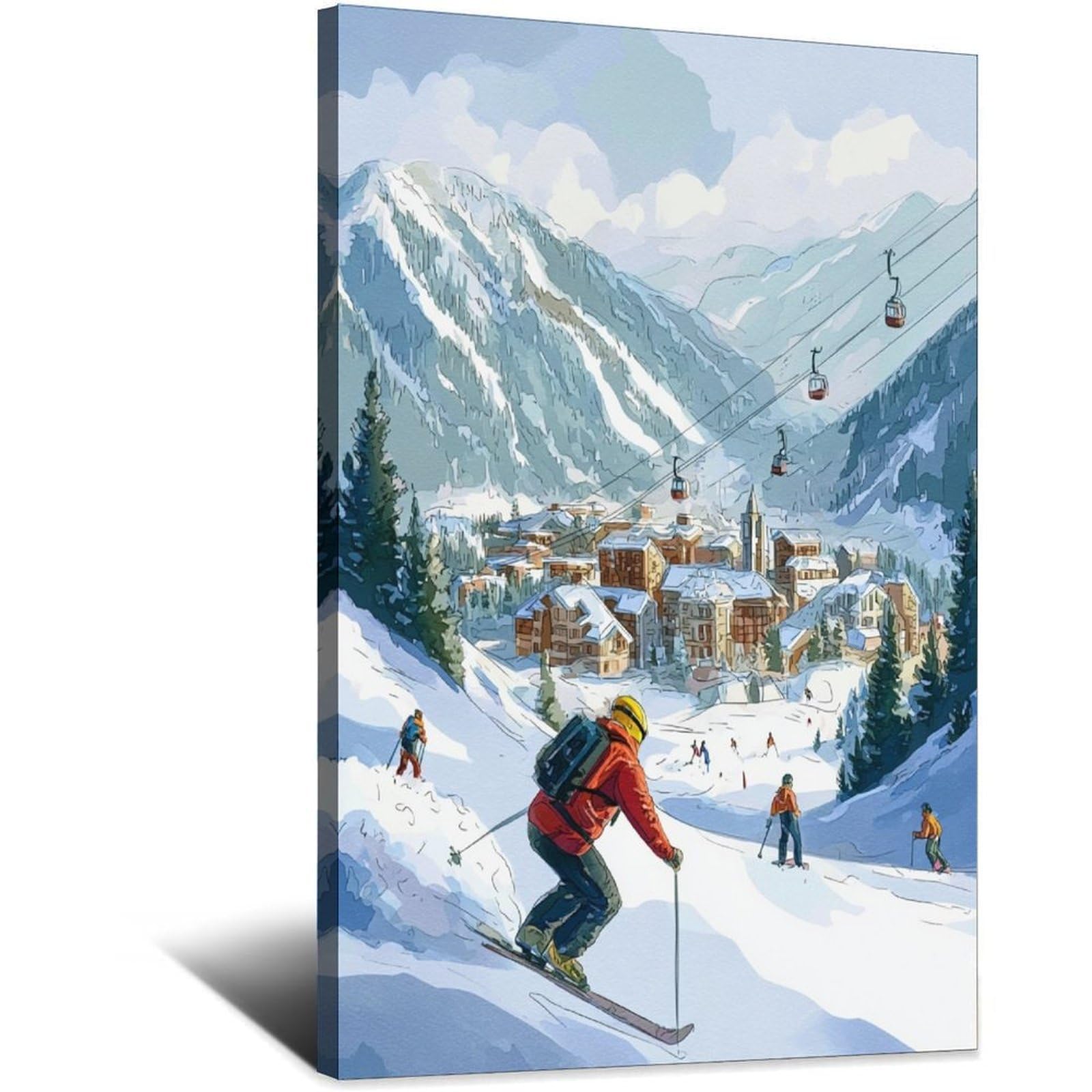 iPuzou Val D'Isère France Ski Poster 24x36inch(60x90cm) Vintage Watercolor Canvas Art