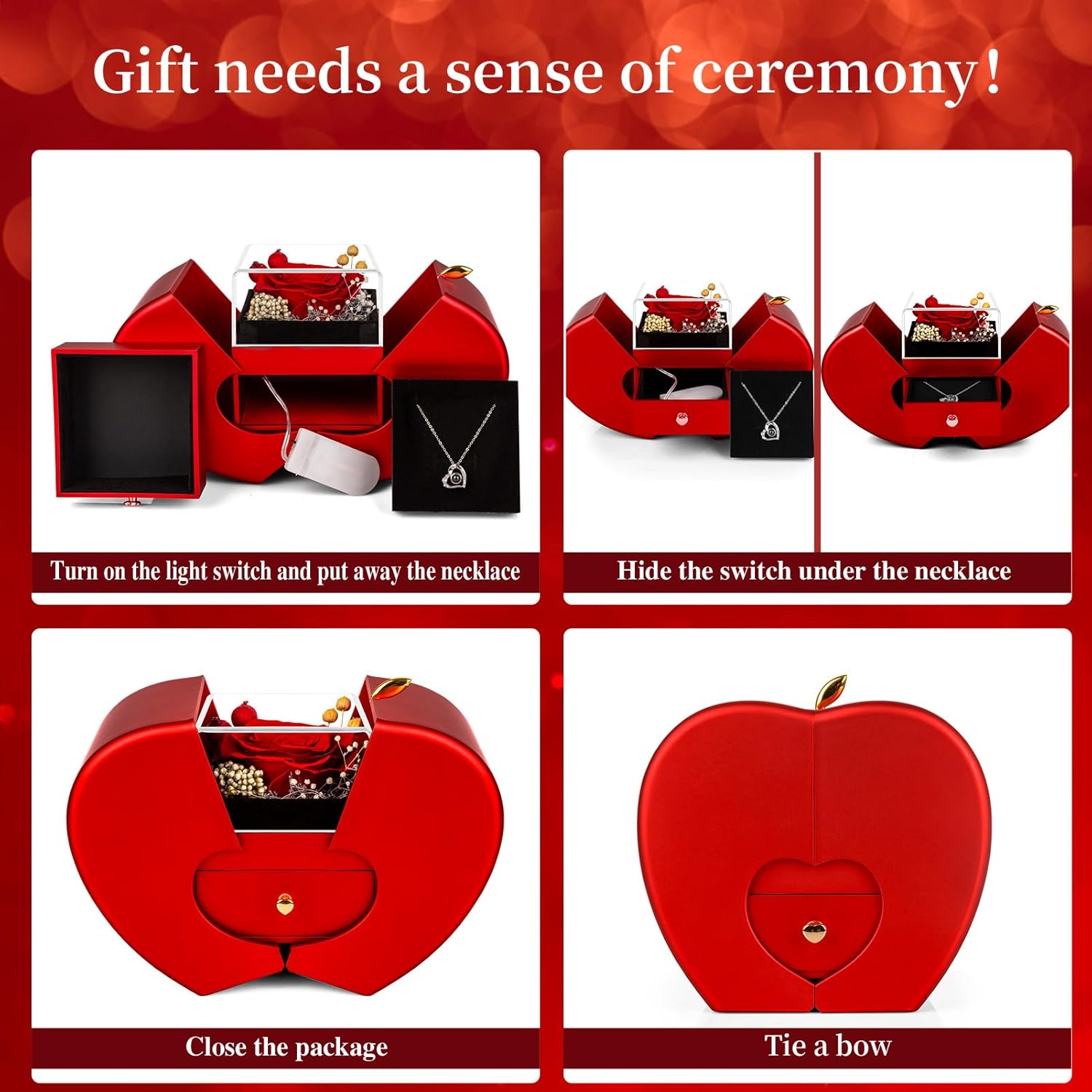 Preserved Green Real Rose with I Love You Necklace, Eternal Flowers Rose Birthday Gifts for Women Her Mom Wife Girlfriend Grandma Christmas on Valentines Mothers Day Anniversary Romantic-Green - Image 6