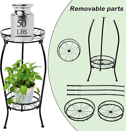 Miniatura 8 de Soporte para plantas para interiores y exteriores, 2 niveles de 26.77 pulgadas de alto, soporte de metal para macetas, soporte para macetas, estante