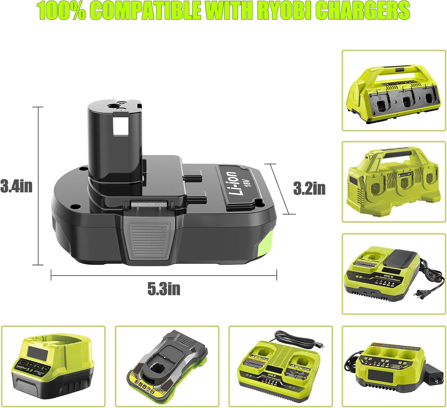 2 Packs 3.0 Replacement for Ryobi 18V Lithium Battery, Compatible with Ryobi 18 Volt ONE+ System Power Tools