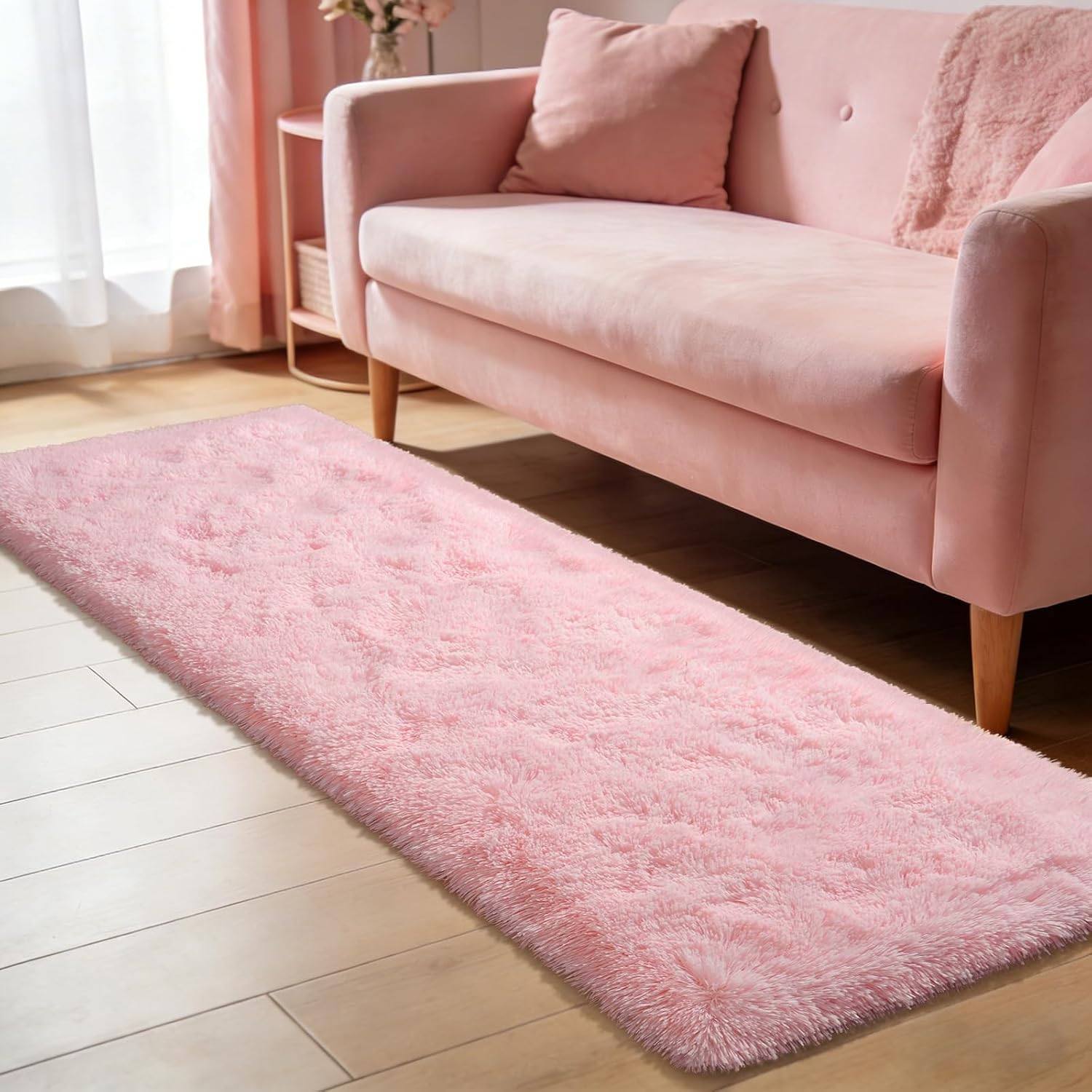 Runner Rug for Bedroom, 2x6 Soft Shag Fluffy Area Rugs for Girls Boy's Room, Plush Shaggy Carpet with Non-Slip Bottom for Living Room Dorm, Pink