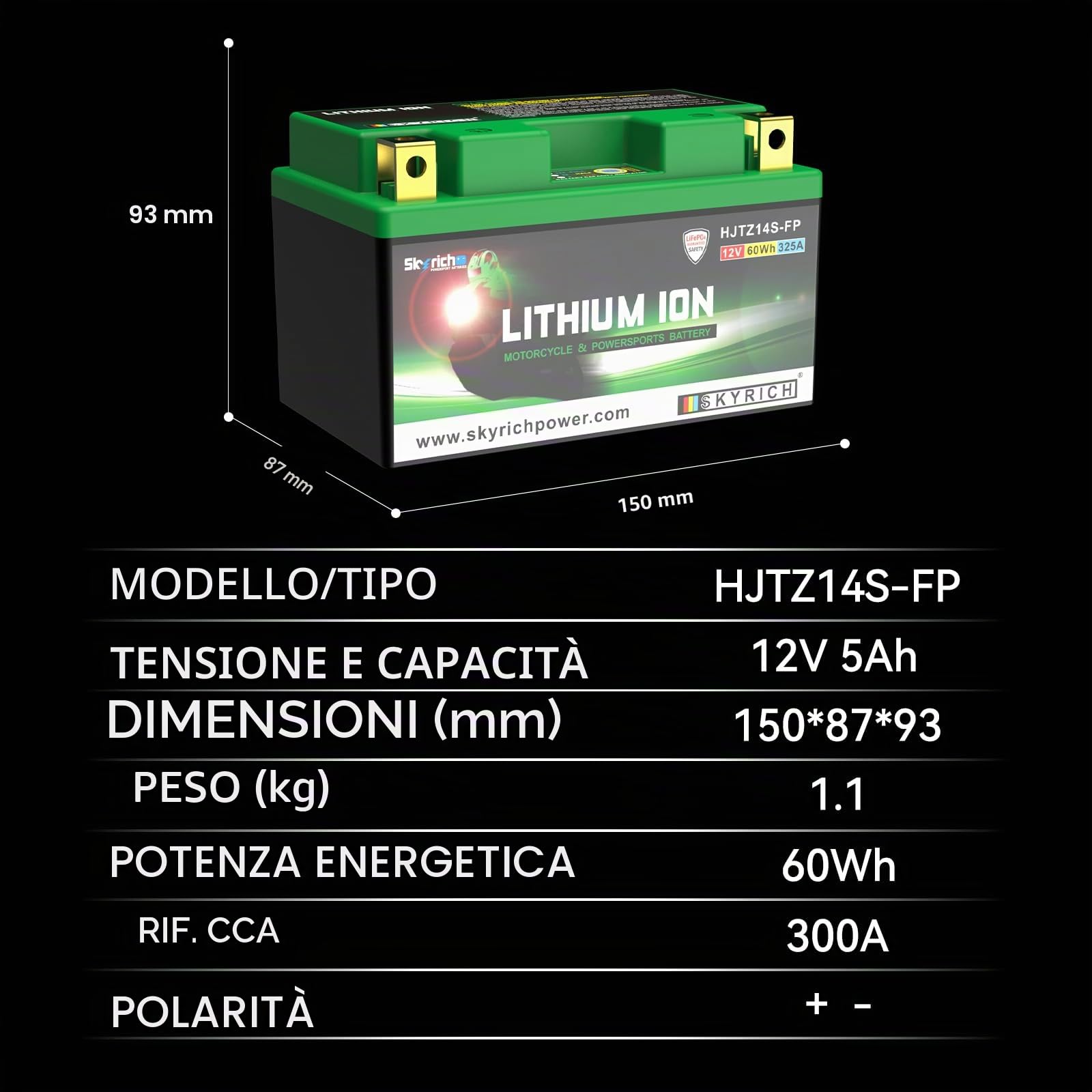 Skyrich HJTZ14S-FP Batteria Motocicletta