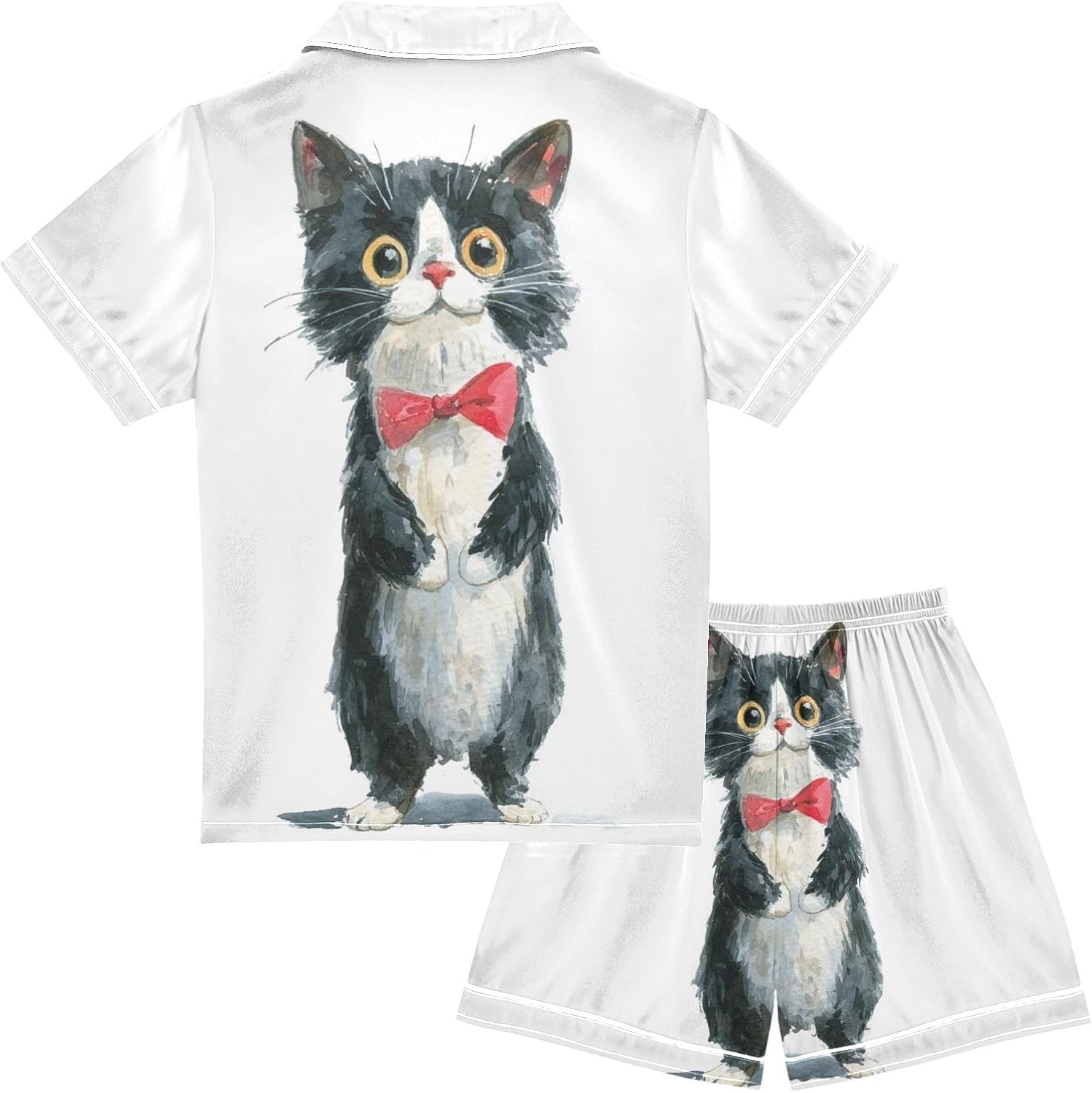 Silk Pajamas Sets Soft Satin 2 Piece Pjs Set Short Sleeve Sleepwear Nightwear