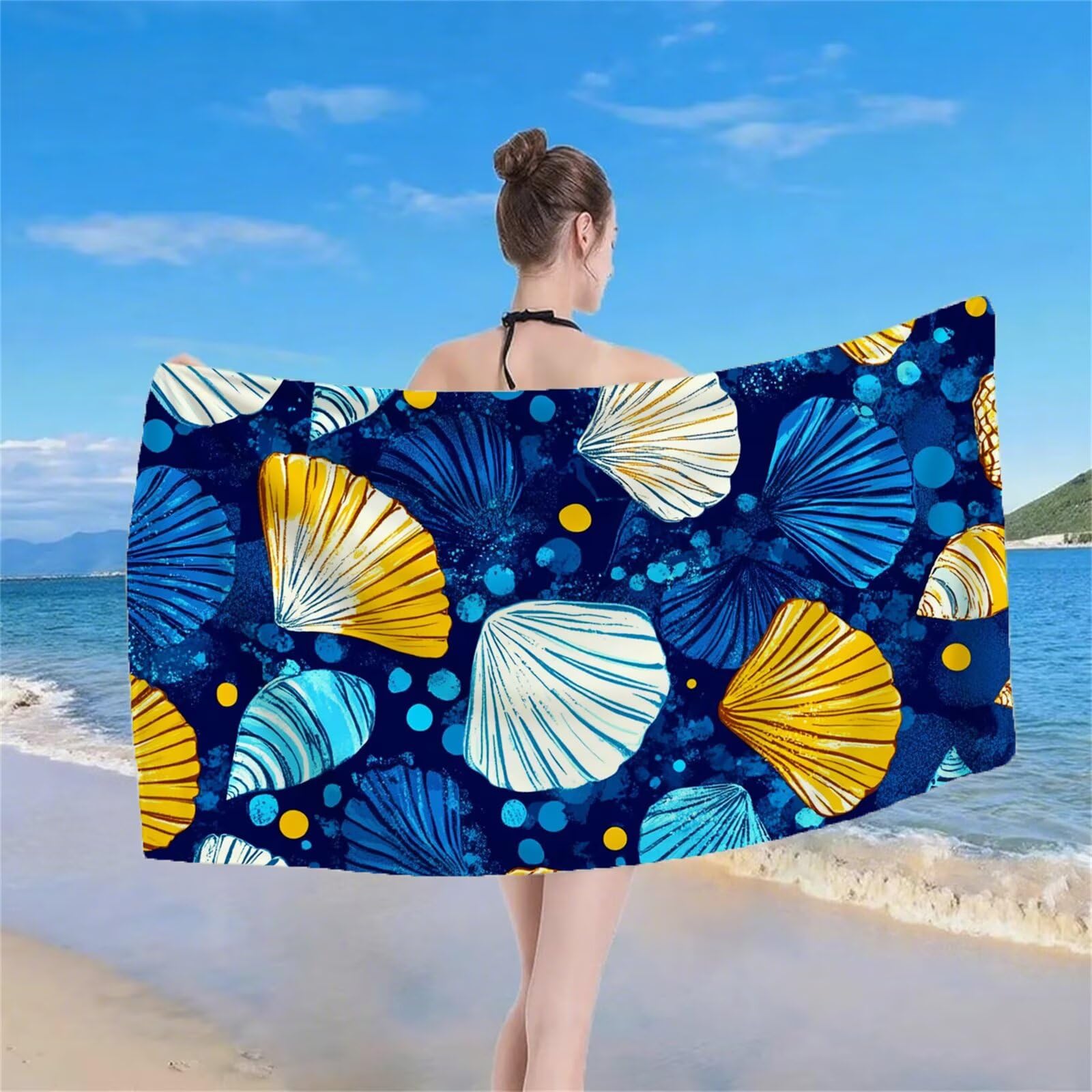 Serviette de Plage XXL 220x100 cm Anti Sable et Séchage Rapide Microfibre Drap de Plage Serviette de Bain Grande Taille Drap de Bain pour Homme Femme Voyages Natation Camping Pique Nique Coquille S-71