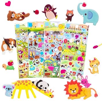 Birthday Popper Big Cute Jungle Animal Theme Stickers (Pack of 10) Scrapbooking| Pinata fillers| Wall Stickers| Birthday Return Gift for Kids of All Age Group