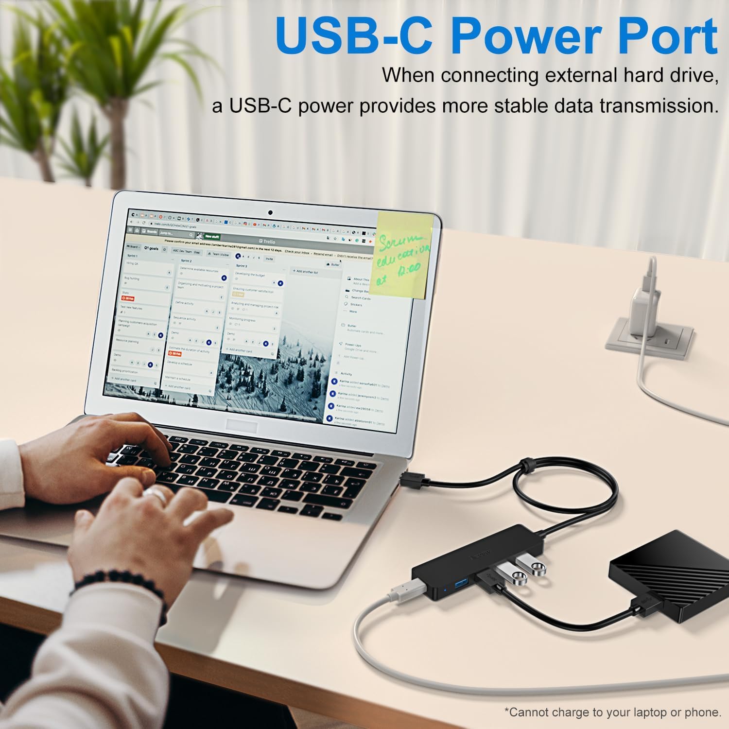 Aceele Ultra cienki hub USB 3.0, 5 portów, z przedłużonym kablem 65 cm SuperSpeed 5 Gb/s, do MacBooka Air Mac PRO/Mini, Surface PRO Dell XPS 15 Flash Drive i wielu innych kompatybilnych urządzeń