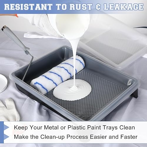 Miniatura 4 de Geelin 80 bandejas de pintura para bandejas de pintura de 9 pulgadas, rodillo blanco, bandeja de pintura de plástico desechable con textura para
