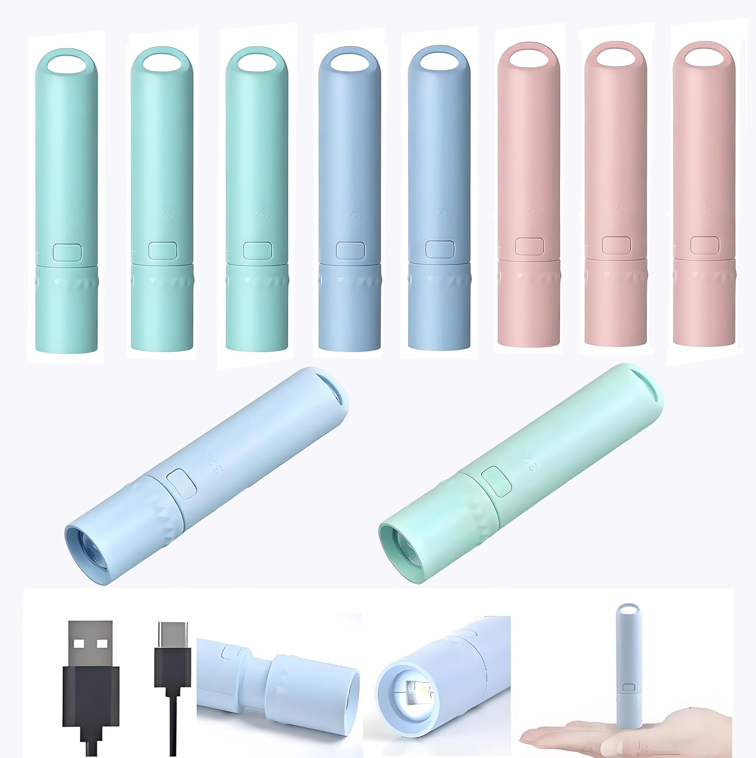 5Pack Mini Small LED Flashlights，USB C Rechargeable Flash Lights，Ultralight Zoomable Flashlights for Home, Emergency, Camping ，Dog Walking，Bulk for Gifts