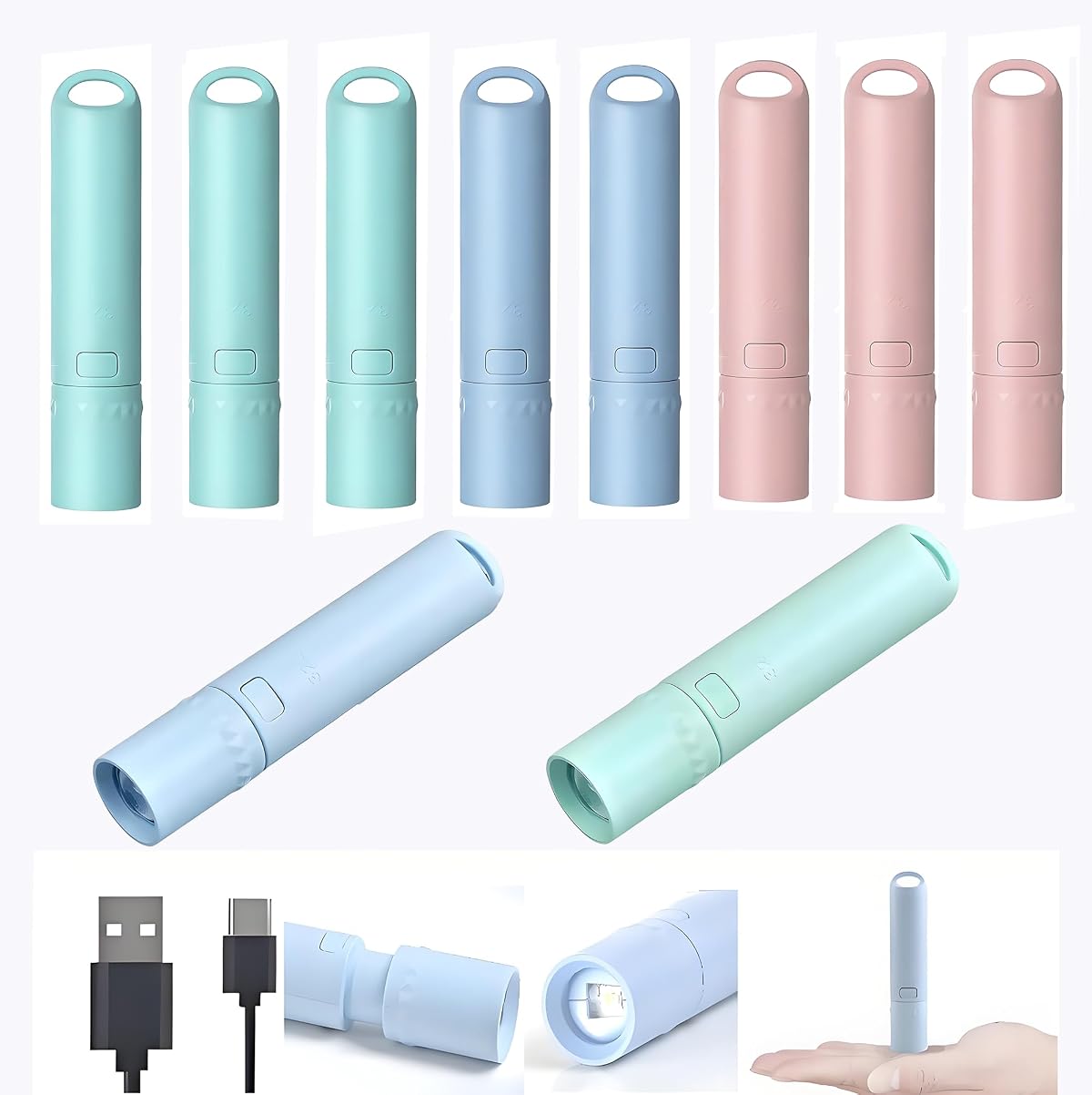 Darlur 10-Pack Mini LED USB-C Rechargeable Flashlights, Ultralight Zoomable for