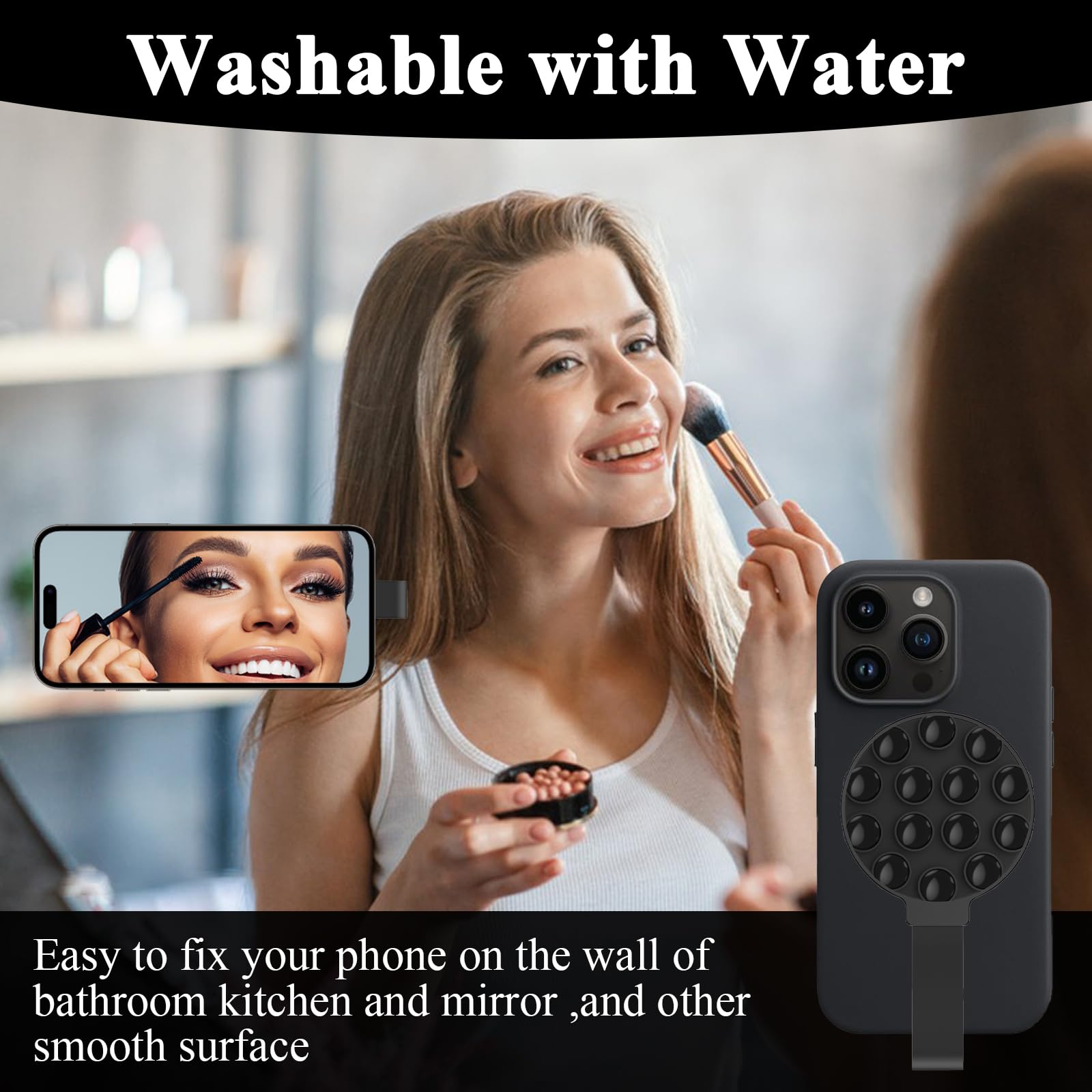 Plakkerige Telefoon Grip,Siliconen Kleefbevestiging Voor Mobiel - Zuignap Magnetische Telefoongreep voor Opnemen, Vloggen, Filmen, Reizen, Buiten, Badkamer, Spiegel, Muur, Raam en Selfie