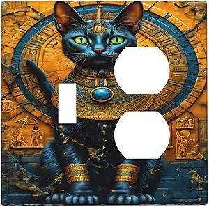 Decorative Outlet Covers Egyptian Black Cat Vintage Gold Decorated 2 Gang Wall Plate Cover Single Toggle Duplex Combo Two Switch Light Switch Cover Plate Faceplate for Home Decor