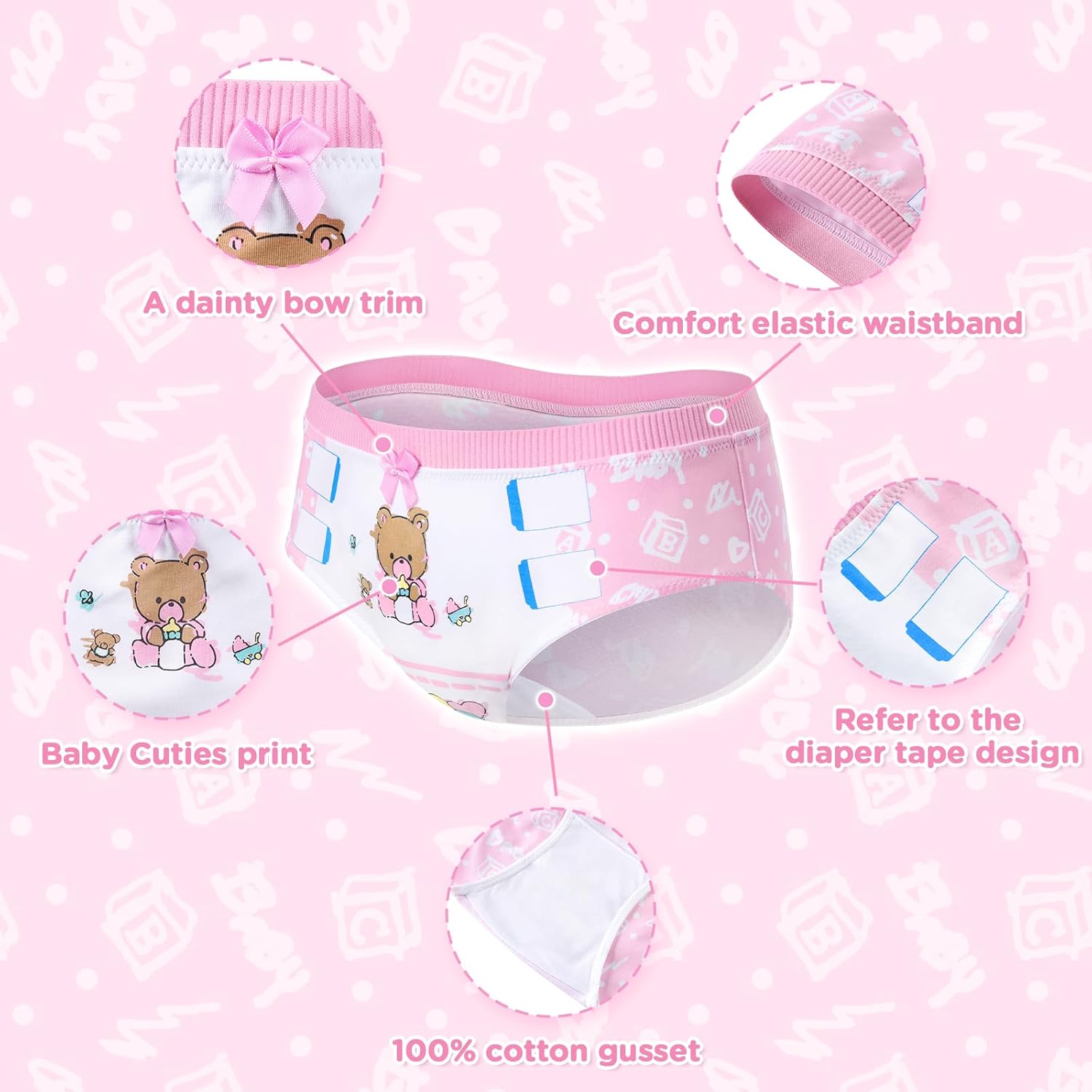 Littleforbig Women's Soft Cotton Hipster Briefs Babydoll Baby Cuties ‘Oopsie’ Potty Pants 4 Pack Panties Set - Image 4