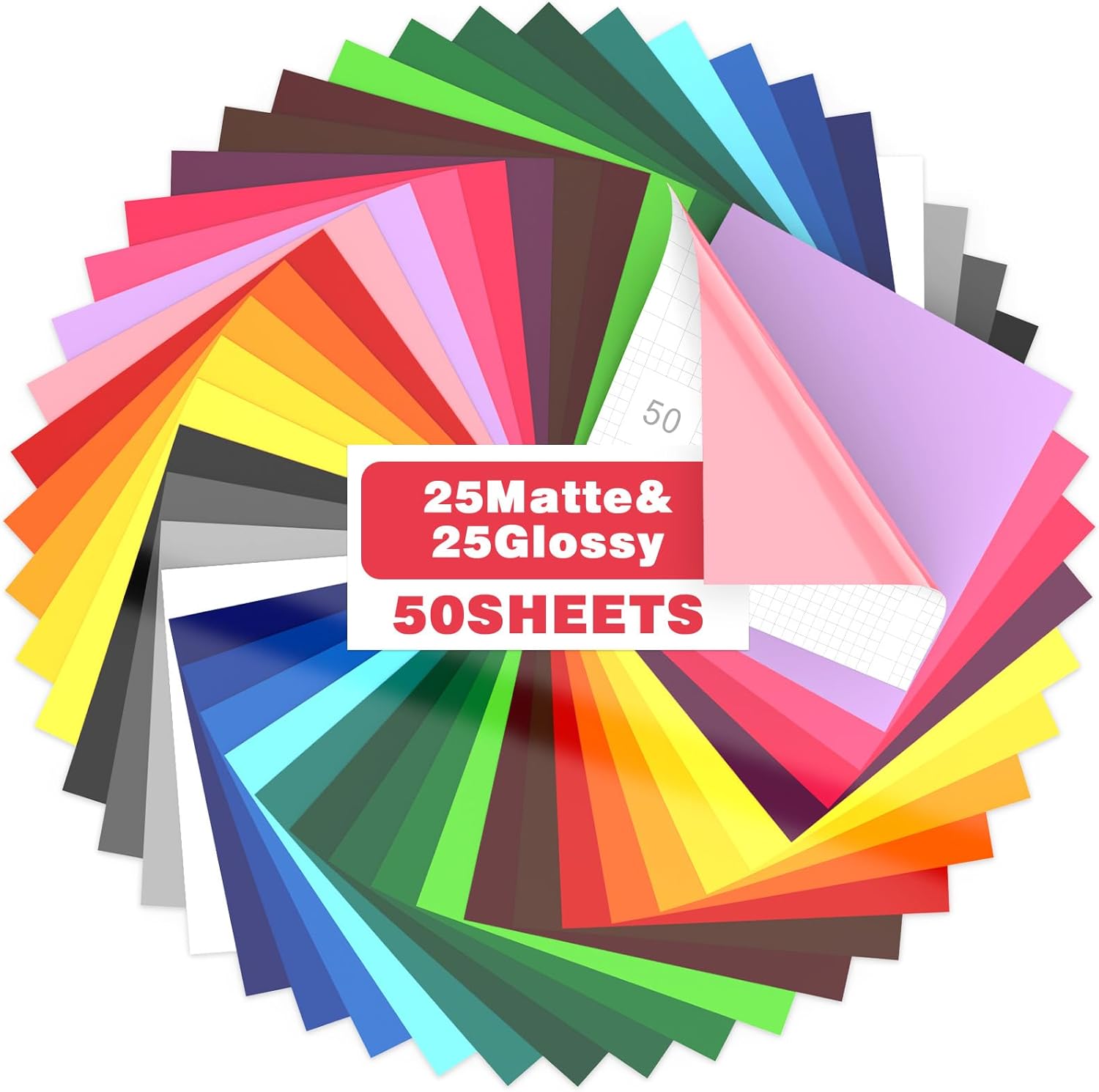 Lzerking Permanent Vinyl, 50 Pcs 12" x 12" Multiple Colors Adhesive Vinyl for Car, Weeding Party Decor, Permanent Vinyl Sheets for Cricut, Silhouette Cameo Cutting Machines, Craft Cutters