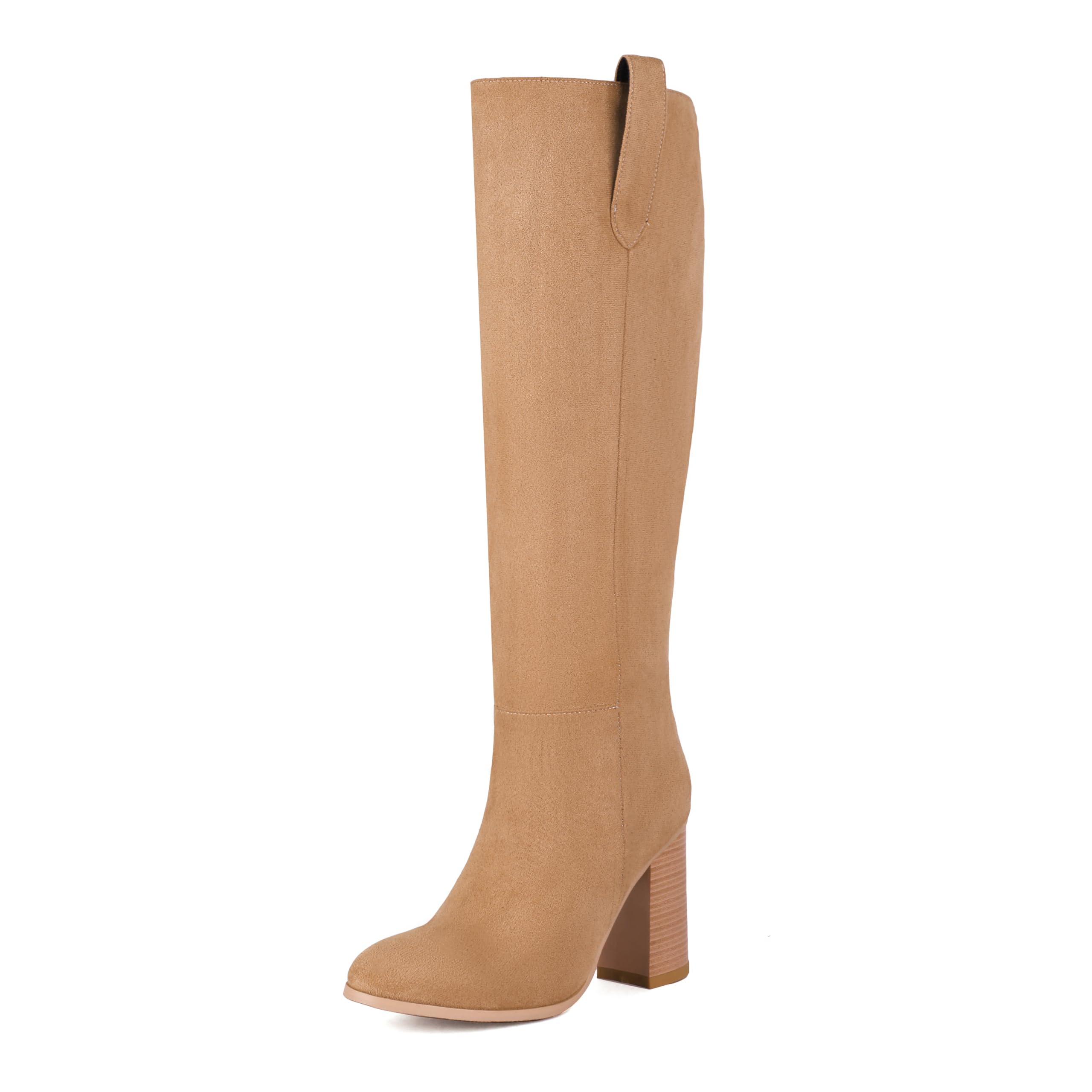 BEAUPAS Womens Knee High Boots Suede Stacked Block Heel Long Tall Boots