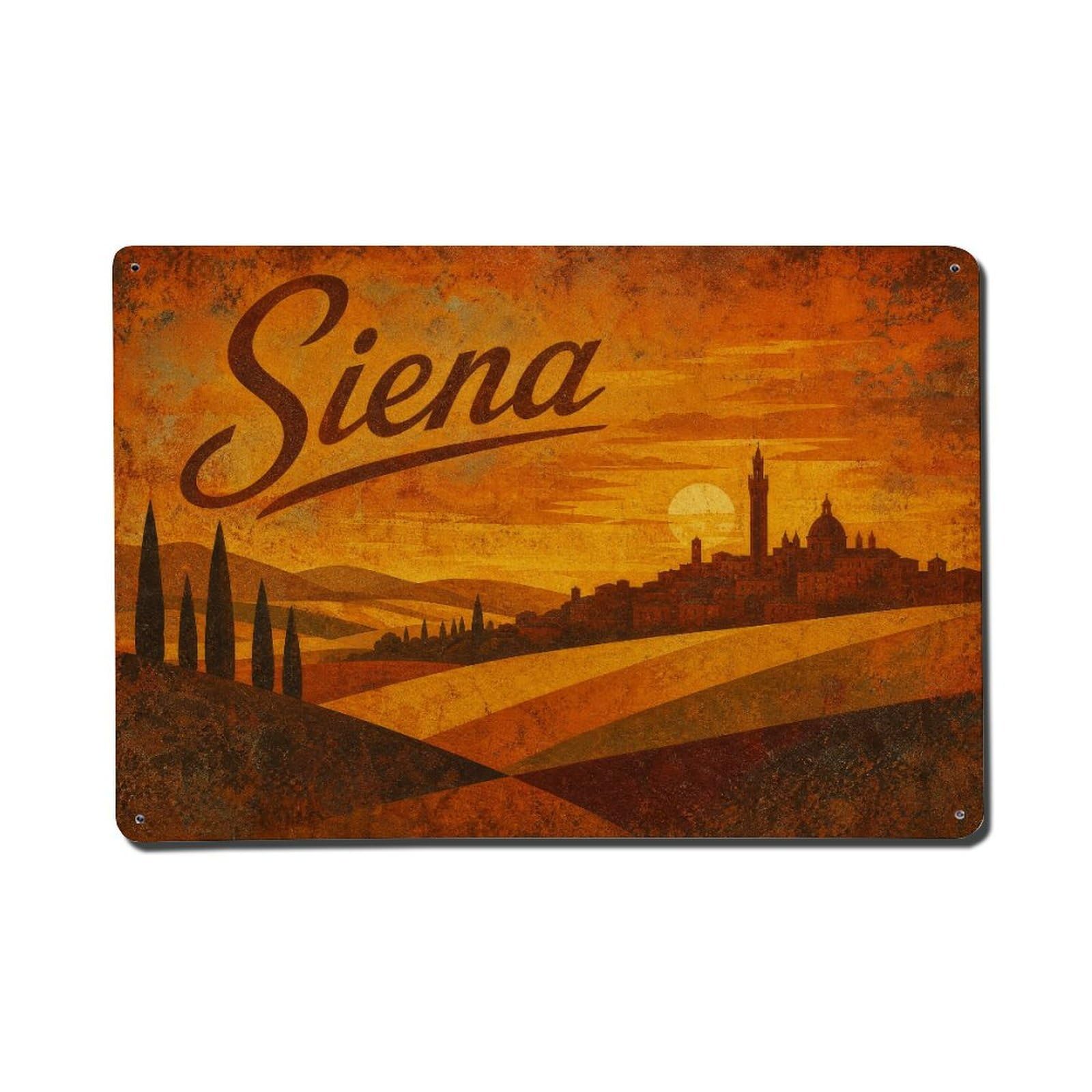 Huiyhb 8X12inch(20X30cm) Vintage Travel Siena Tuscan Sunset Golden Landscape Italy Metal Tin Sign