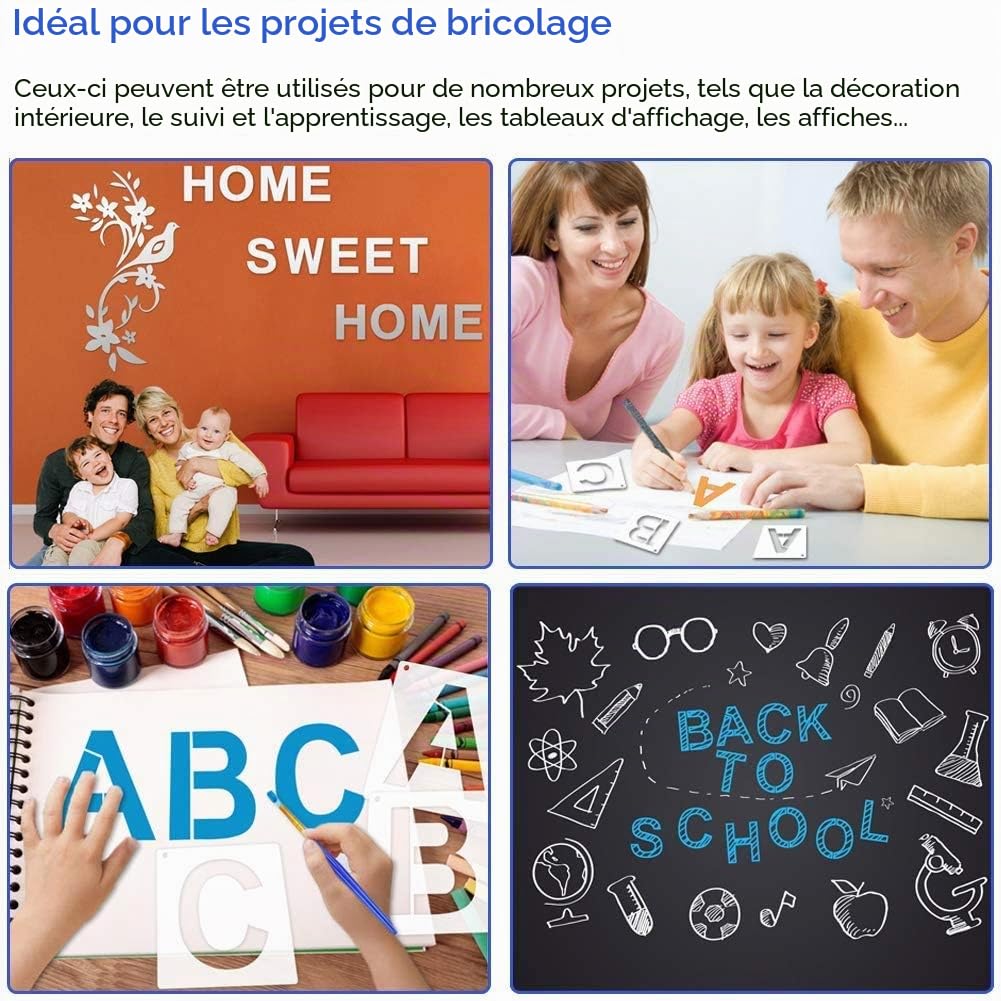 Ensemble de pochoirs à lettres de 12x12 pouces,26Pcs réutilisables à l'échelle de pulvérisation de pochoirs d'alphabet, modèles d'apprentissage pour la peinture, la décoration de mur en bois