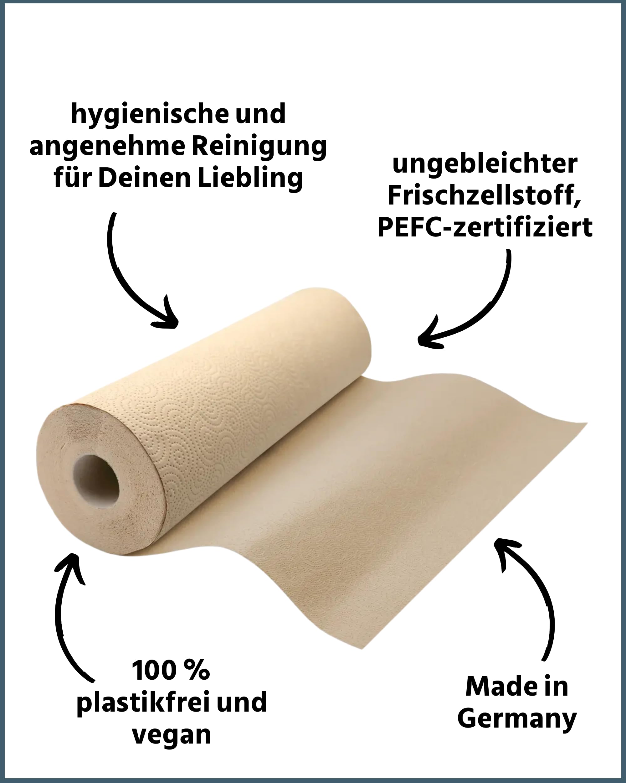 œcolife Hundehandtuch naturell, 9 Rollen, 55x37cm, 60 Blatt, Einweg-Papiertücher für Haustiere, Ungebleichter Zellstoff, Extra Saugstark & Reißfest, Naturbraun