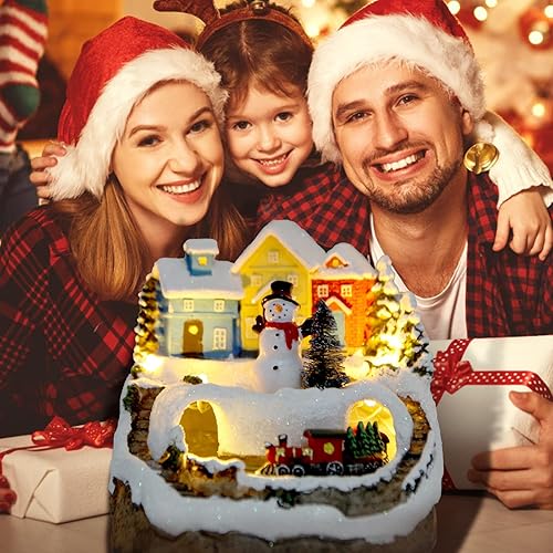 Miniatura 6 de Figuras musicales de resina con 8 muñecos de nieve musicales con muñeco de nieve de Navidad, tren de Navidad, incluye regalo de Navidad