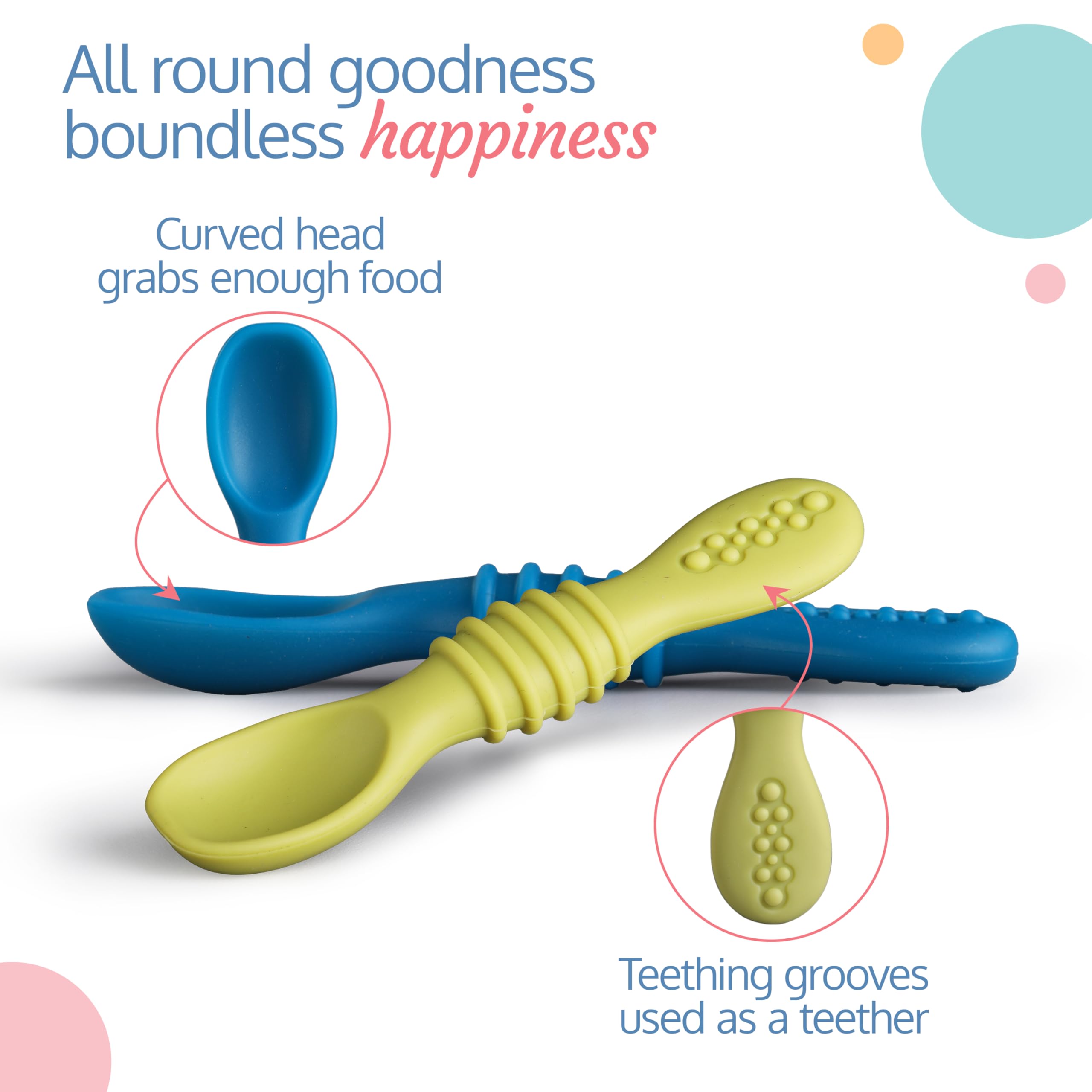 LuvLap Silicon Spoons for Baby Feeding& Baby Led WeaningSet of 2, Feeding & trainingspoons, Gum Friendly, BPA Free 2