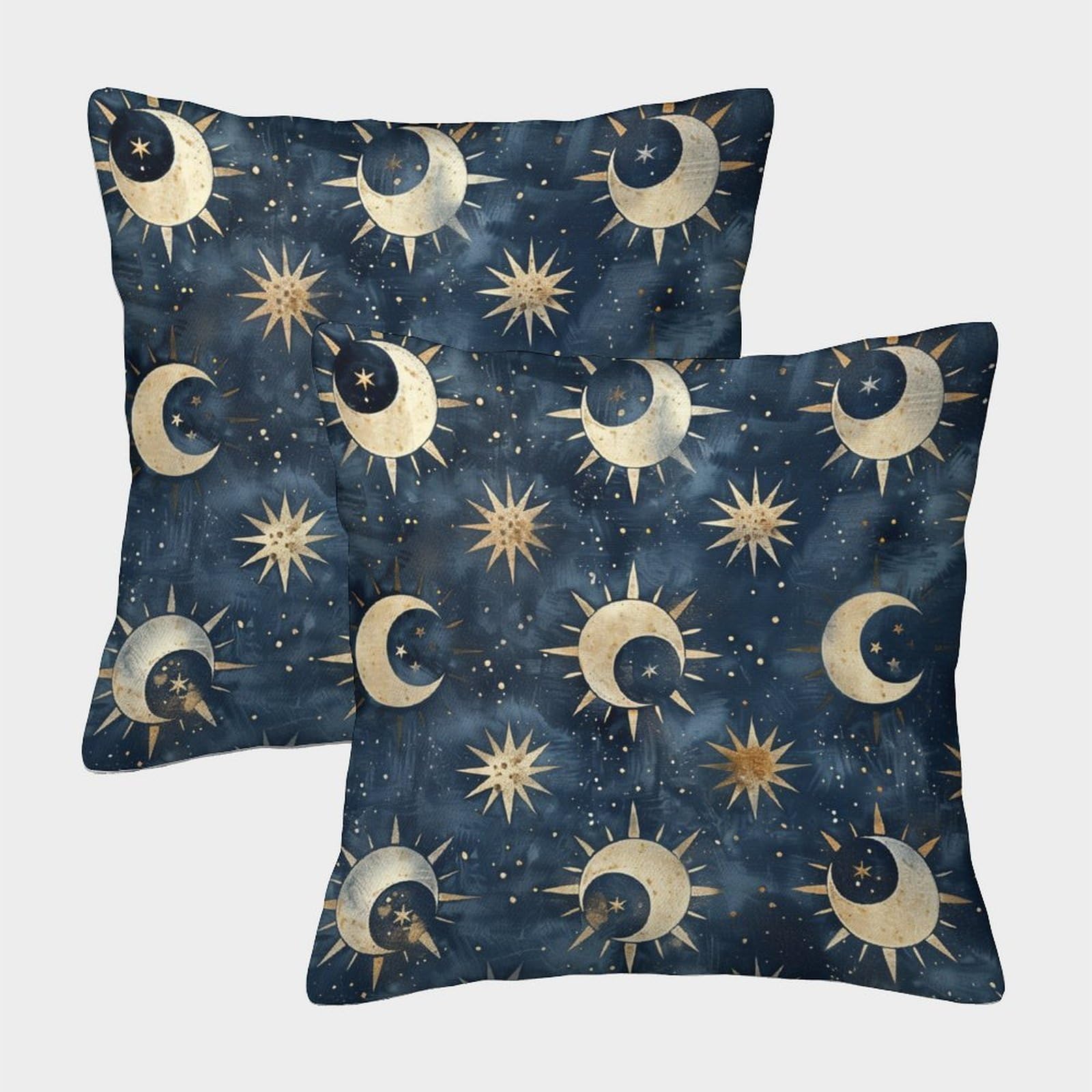 kaiyun 2 Pack Moon And Stars, Cartoon Personalised Cushion Cover Home Sofa Decoration 45x45cm Pillow Covers
