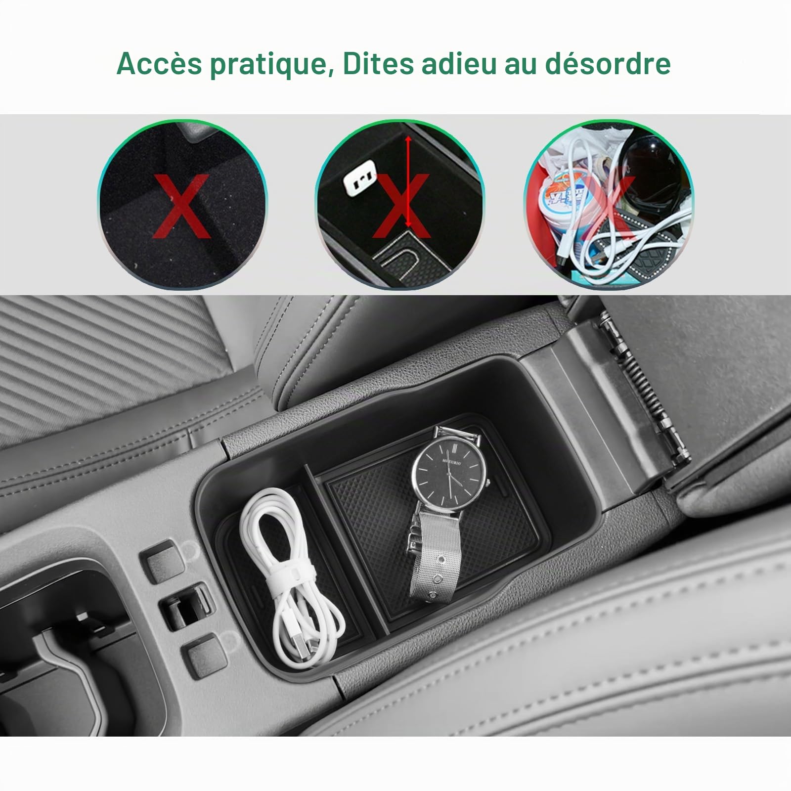 GAFAT Compatible avec Alfa Romeo Junior 2025 2026 Boîte de Rangement Console Centrale, Romeo Junior Ibrida Organiseur Plateau pour Accoudoir, avec Tapis Antidérapants, Accessoires Romeo Junior